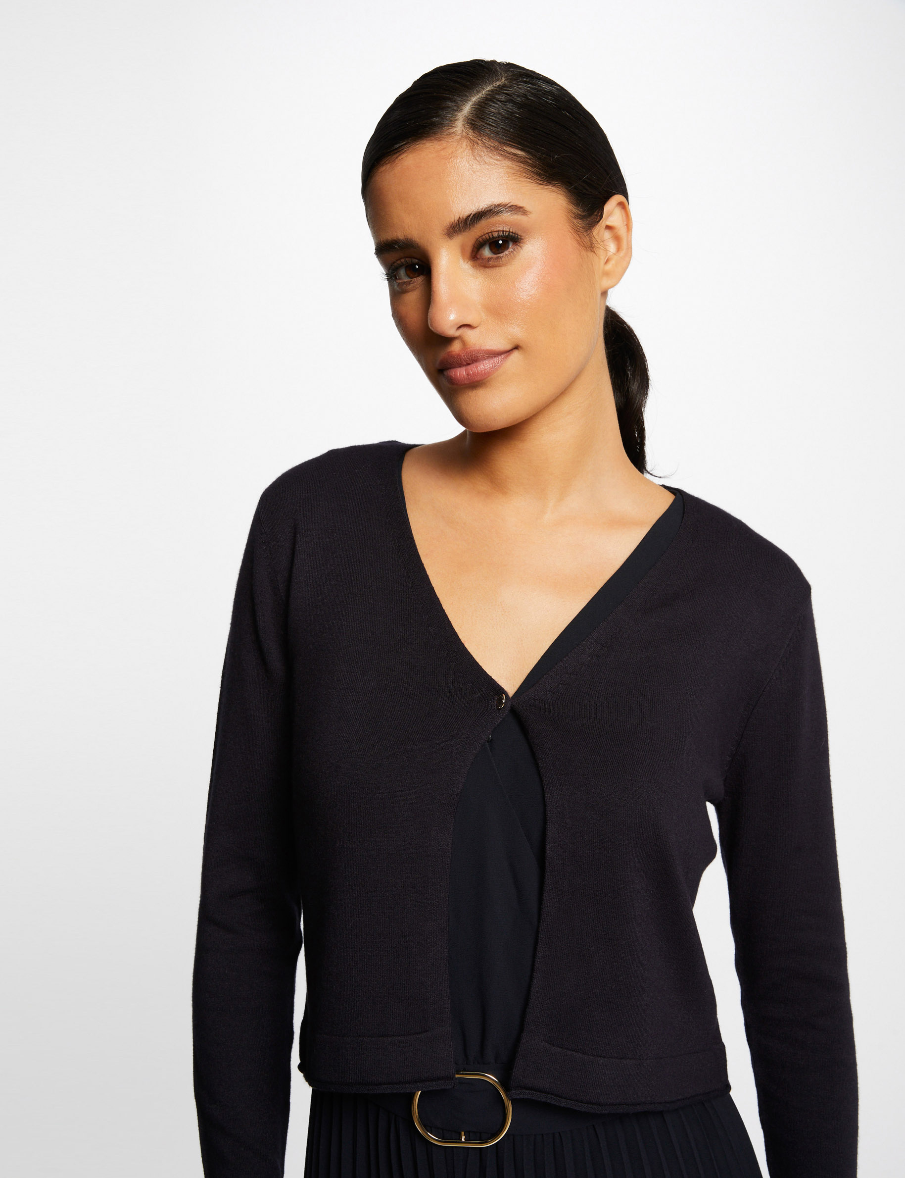 Gilet manches longues à col en V marine femme Gilet manches longues à col en V marine femme
