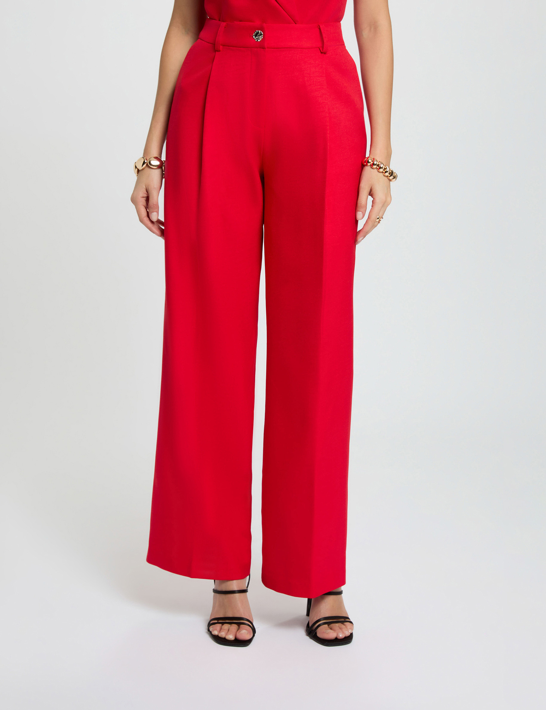 Pantalon taille haute large rouge femme