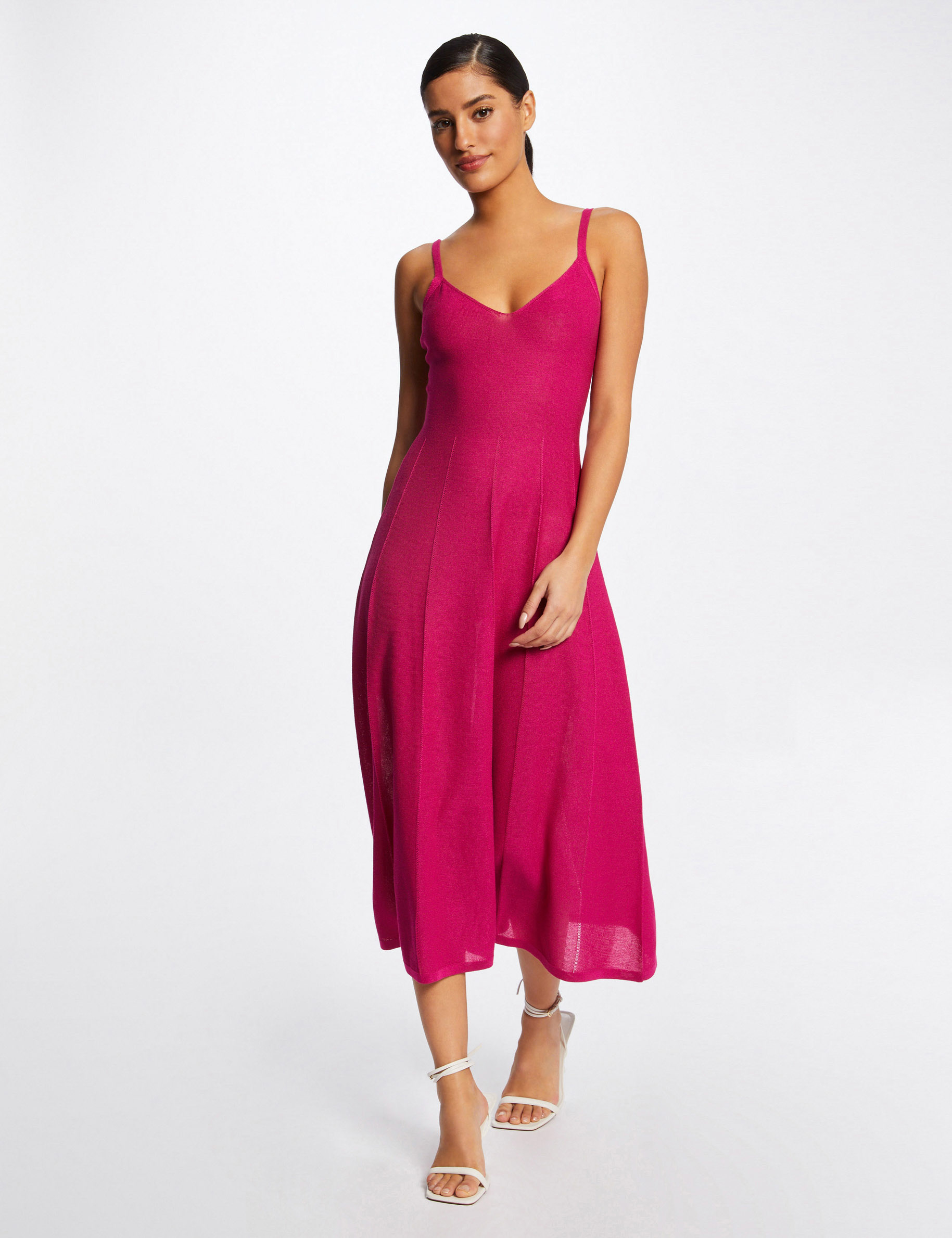 Robe pull midi évasée à bretelles fines rose fonce femme Robe pull midi évasée à bretelles fines rose fonce femme
