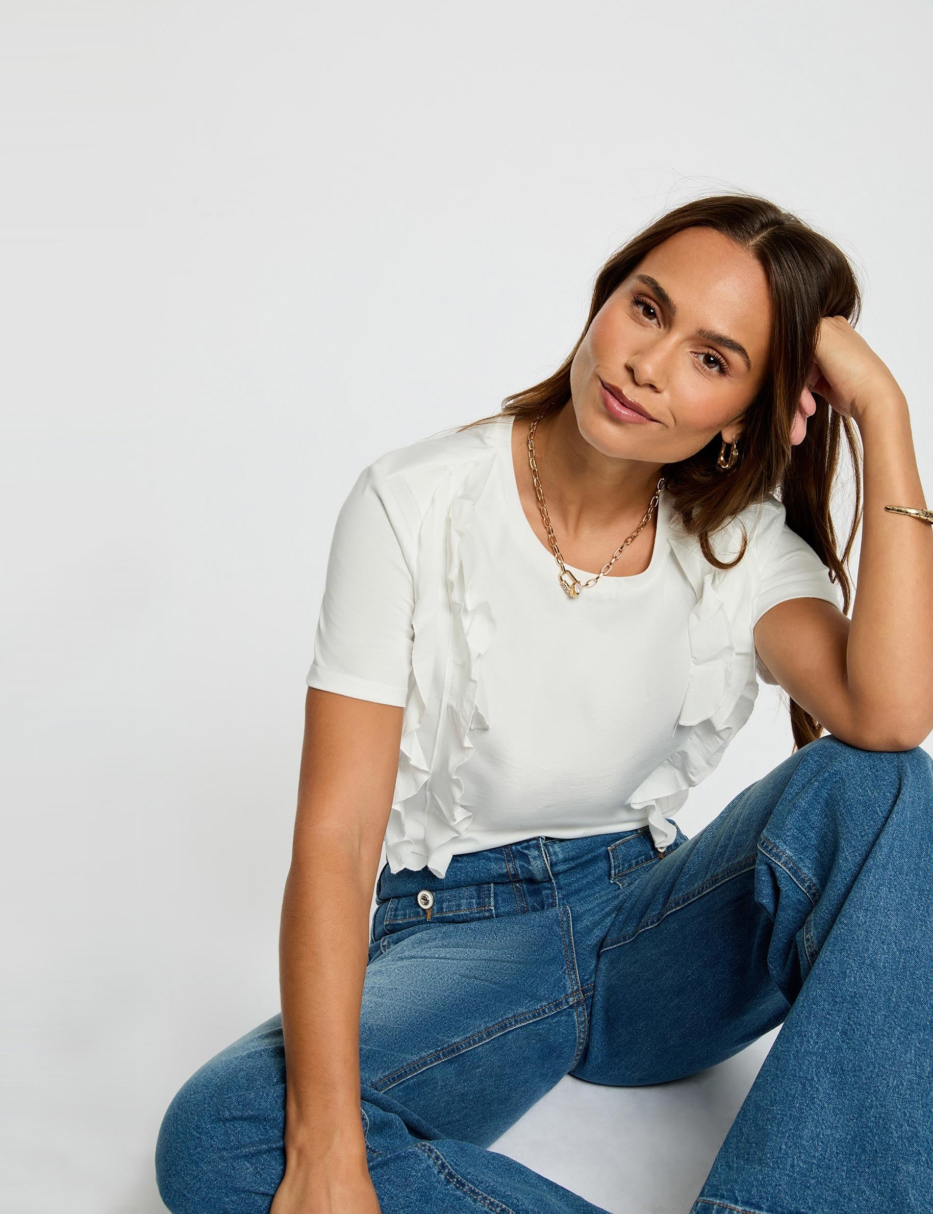 T-shirt volants blanc femme