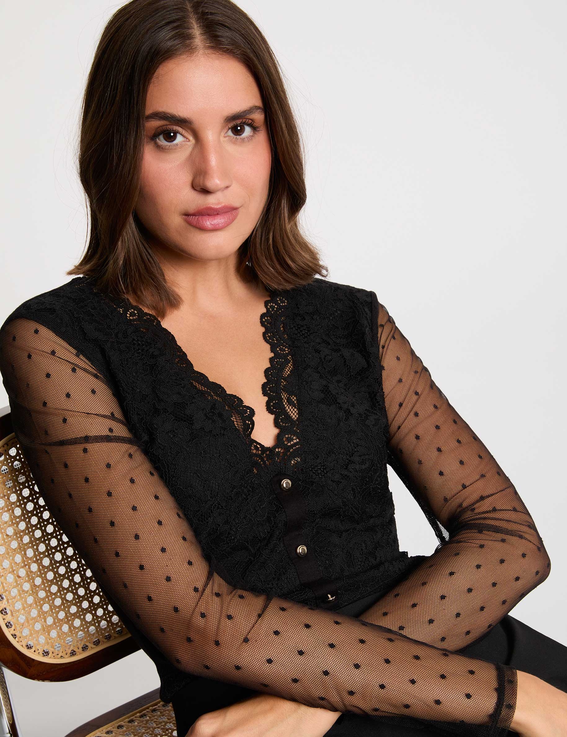 Body dentelle col v noir femme