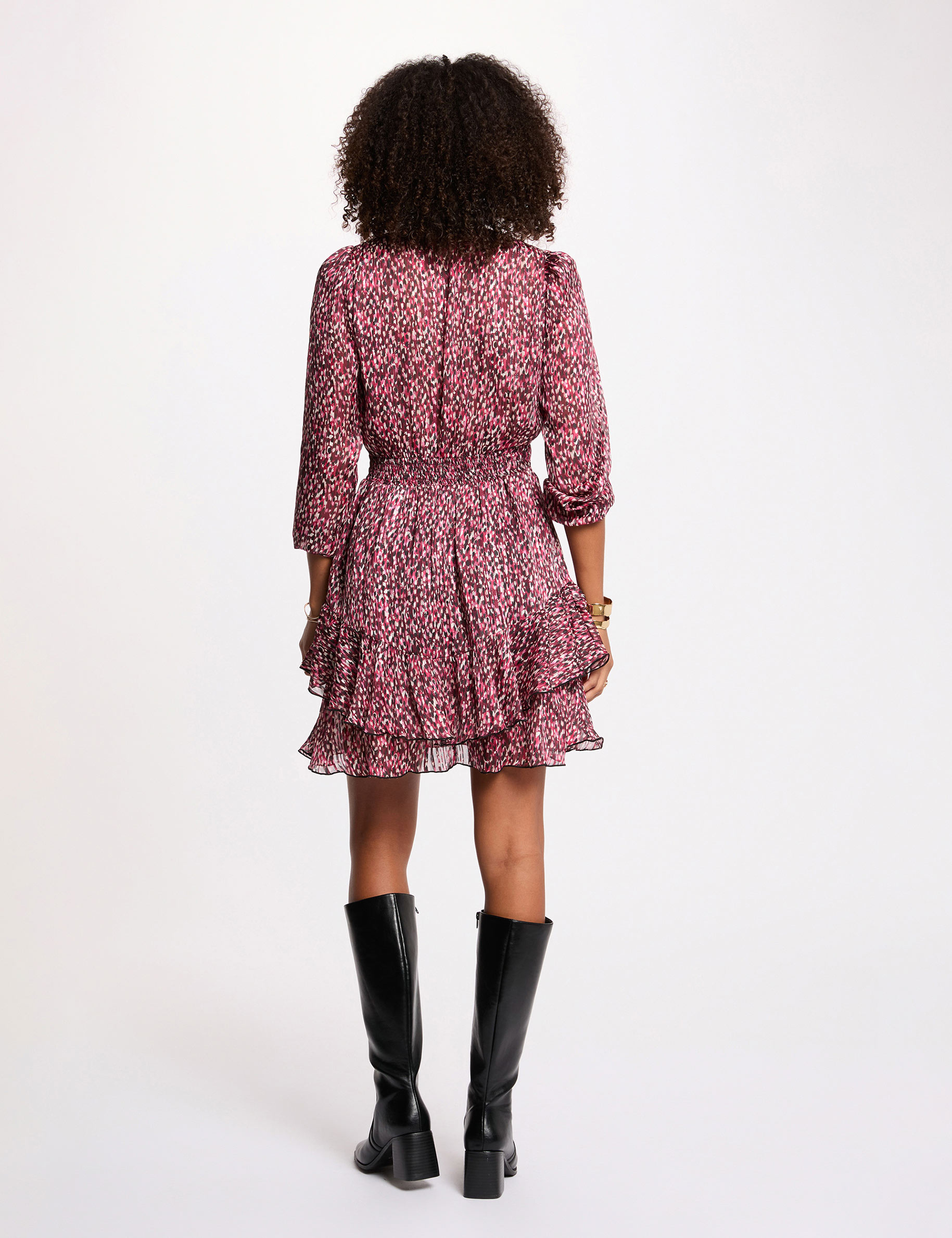 Robe courte col v multicolore femme