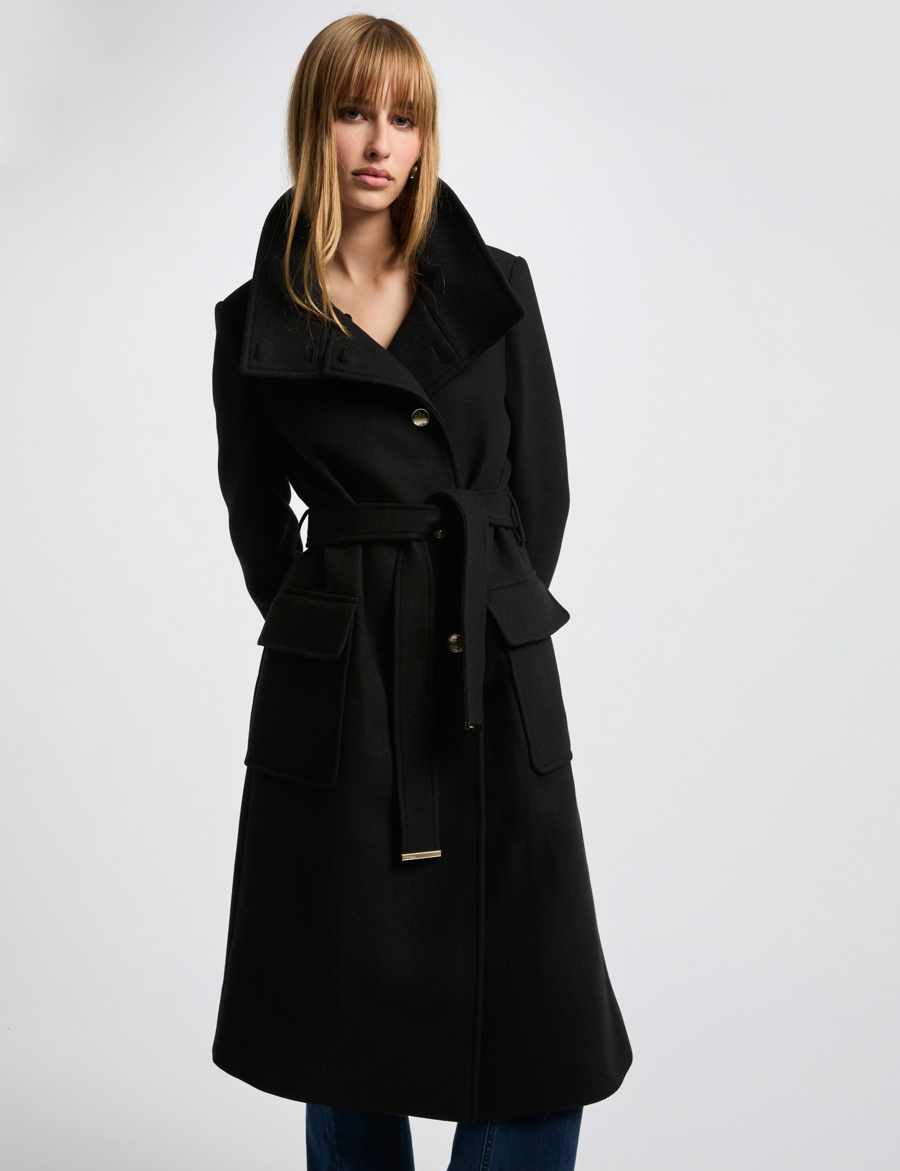 Manteau long ceinturé noir femme Morgan