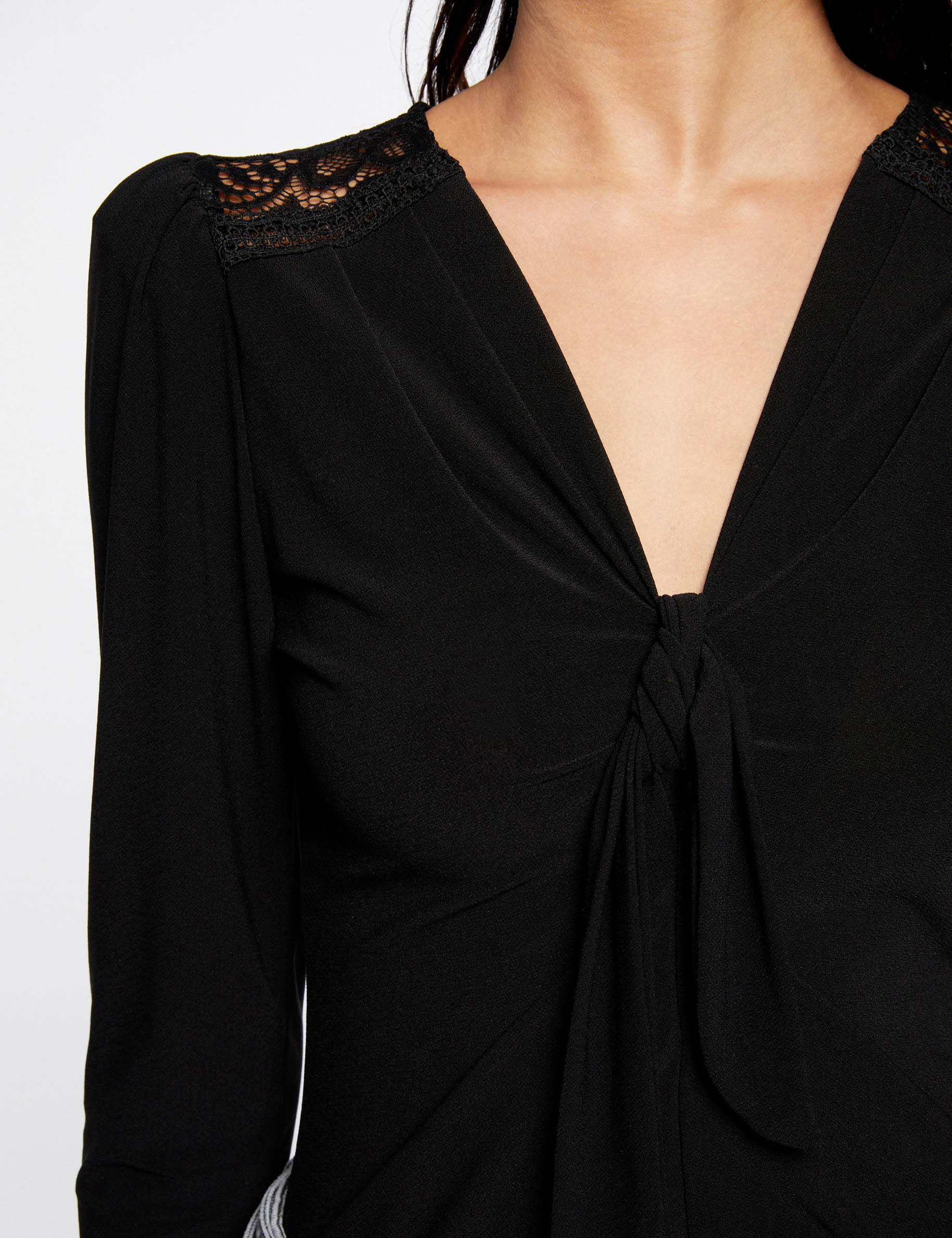 T-shirt manches longues avec noeud noir femme