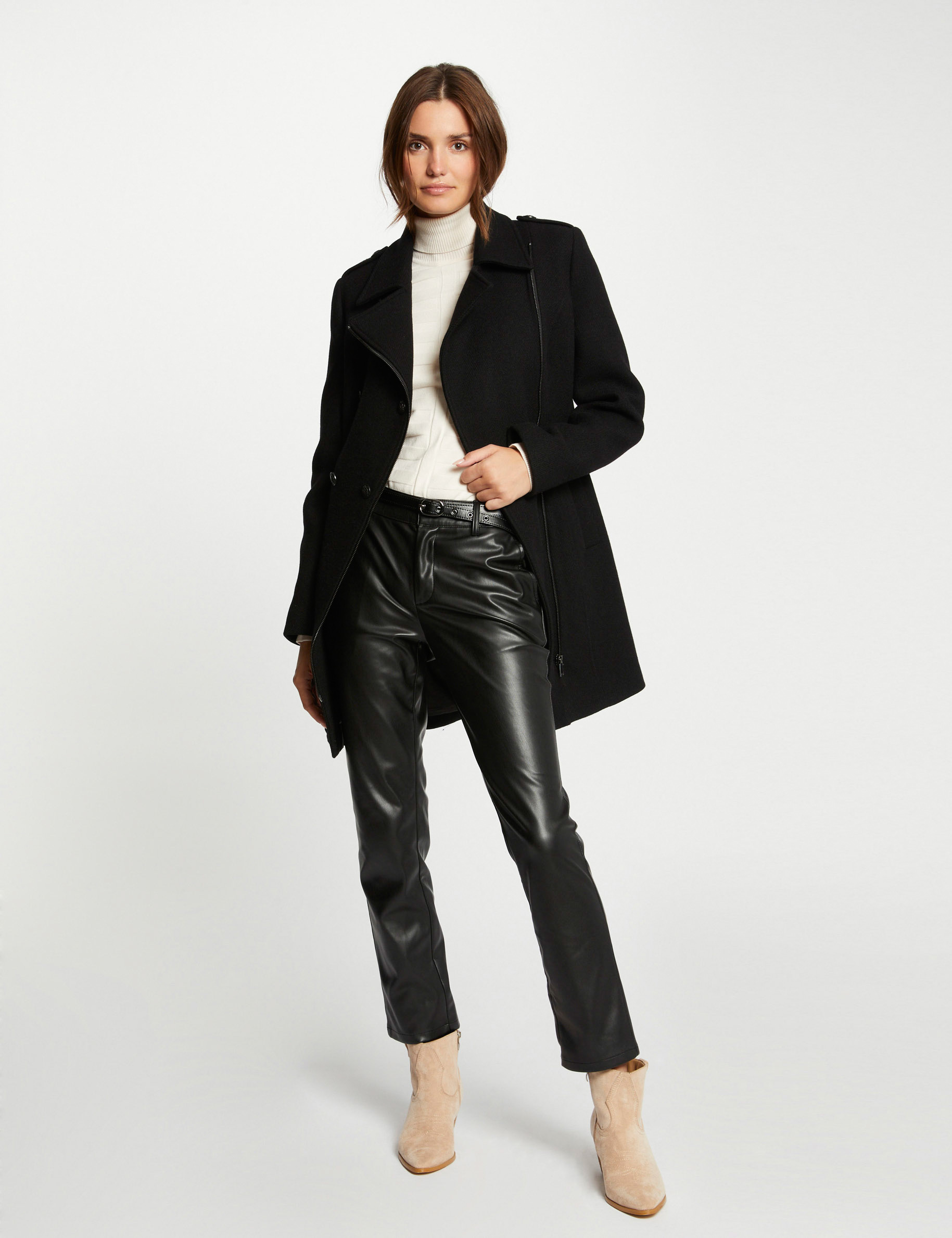Manteau noir online long cintré femme