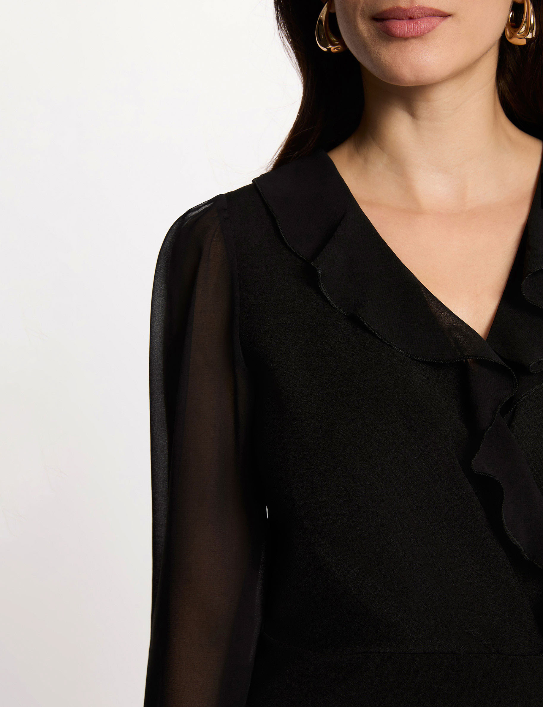 Robe voile col v noir femme