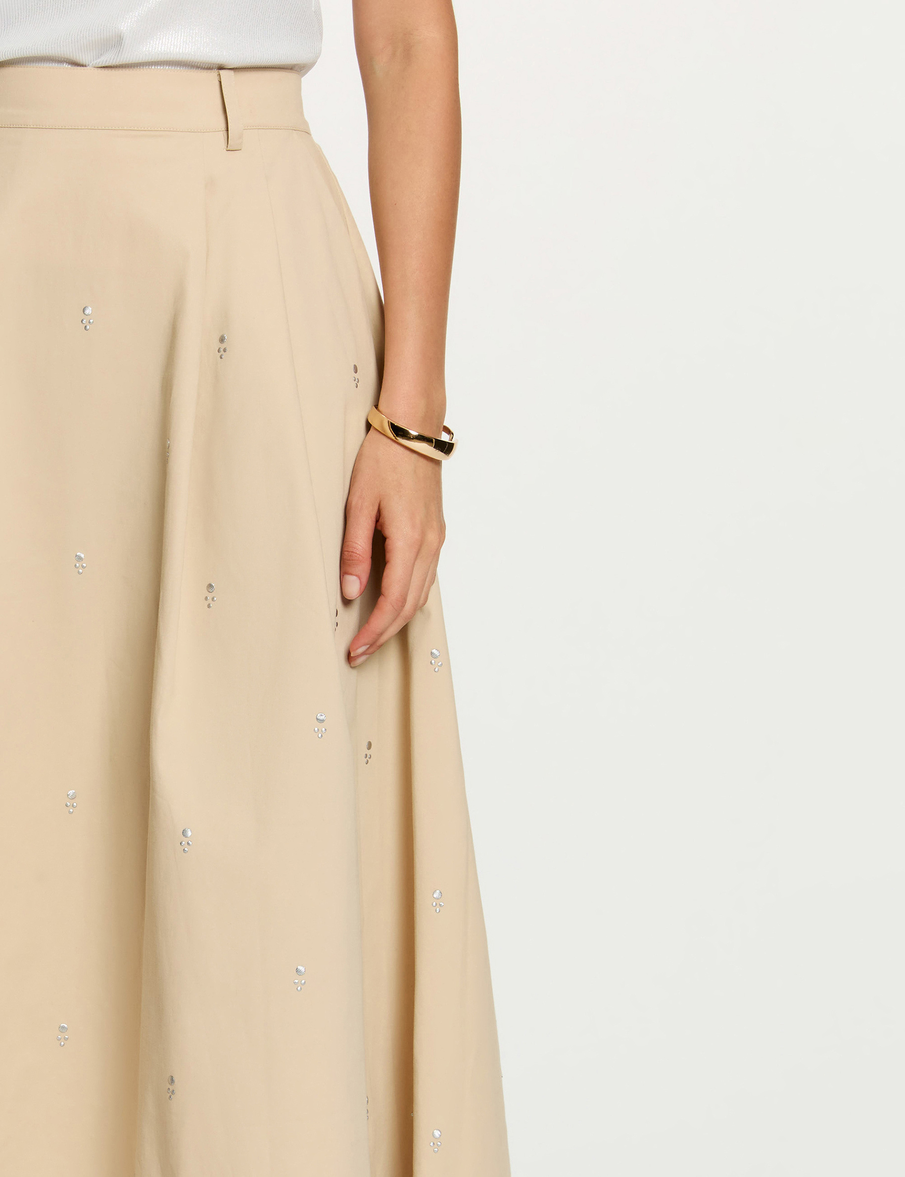 Jupe longue taille haute beige femme