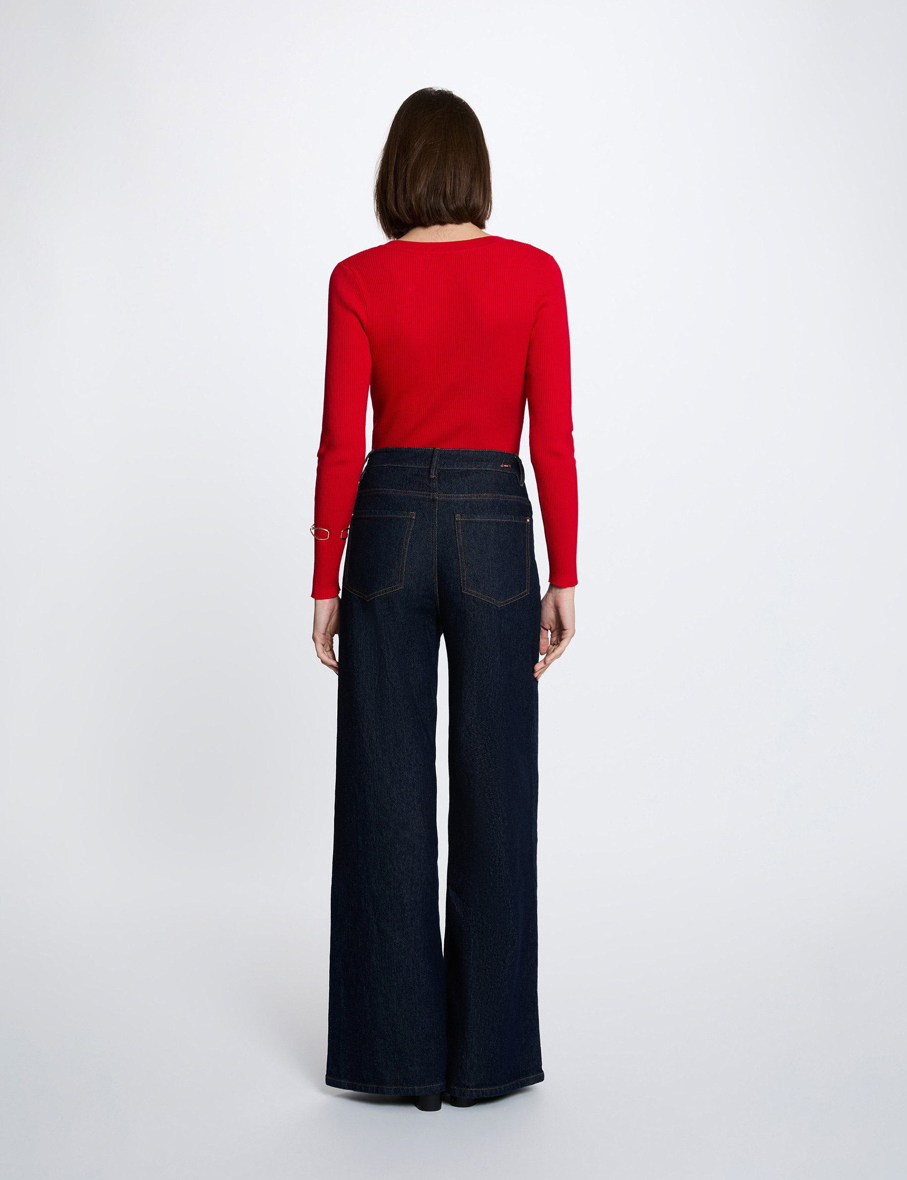 Pull col v fantaisie rouge femme
