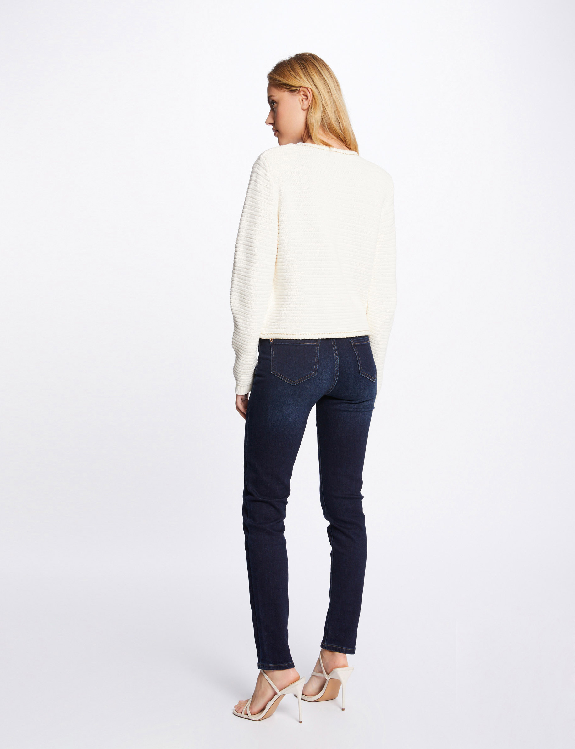 Gilet manches longues boutonné ivoire femme Gilet manches longues boutonné ivoire femme