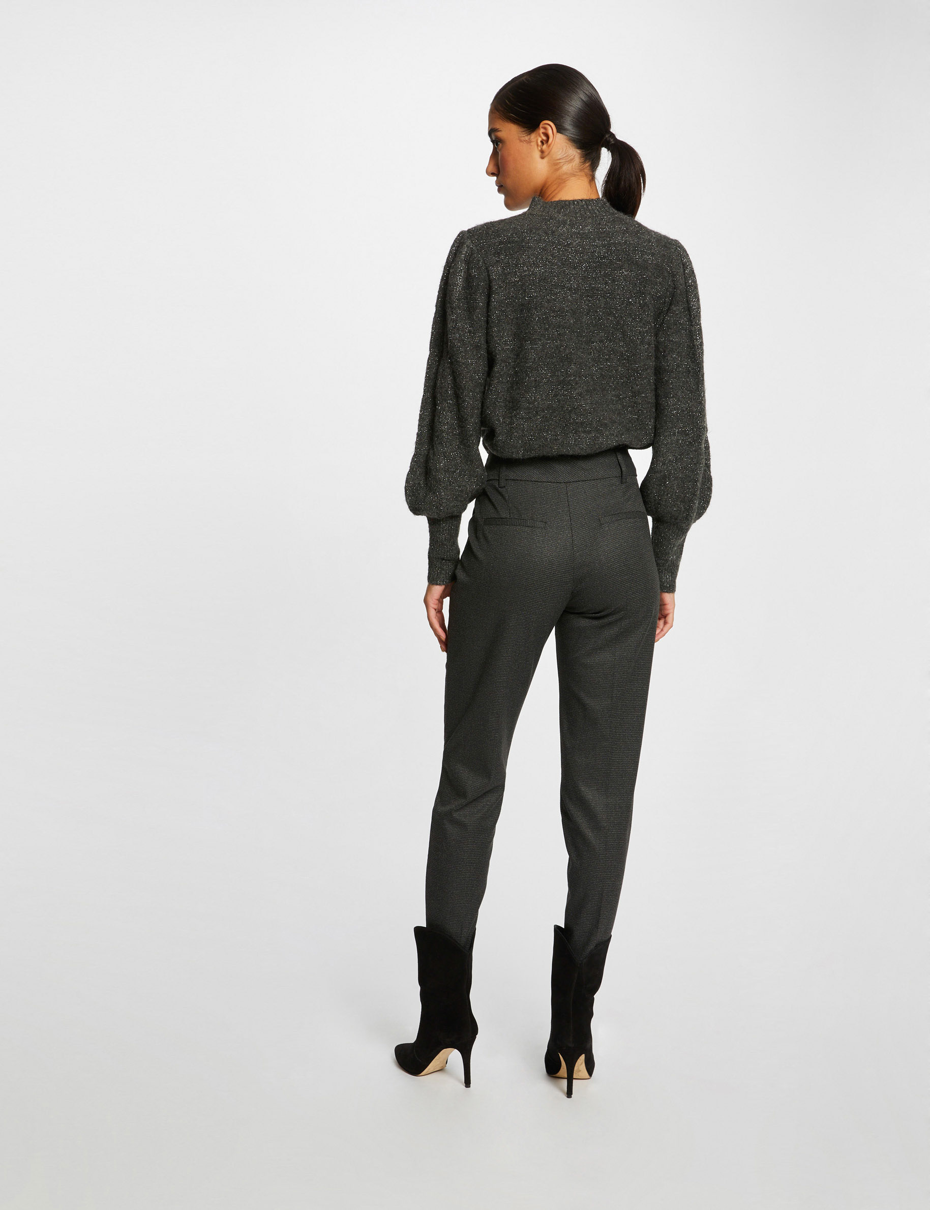 Pull manches longues avec col montant gris anthracite femme Pull manches longues avec col montant gris anthracite femme