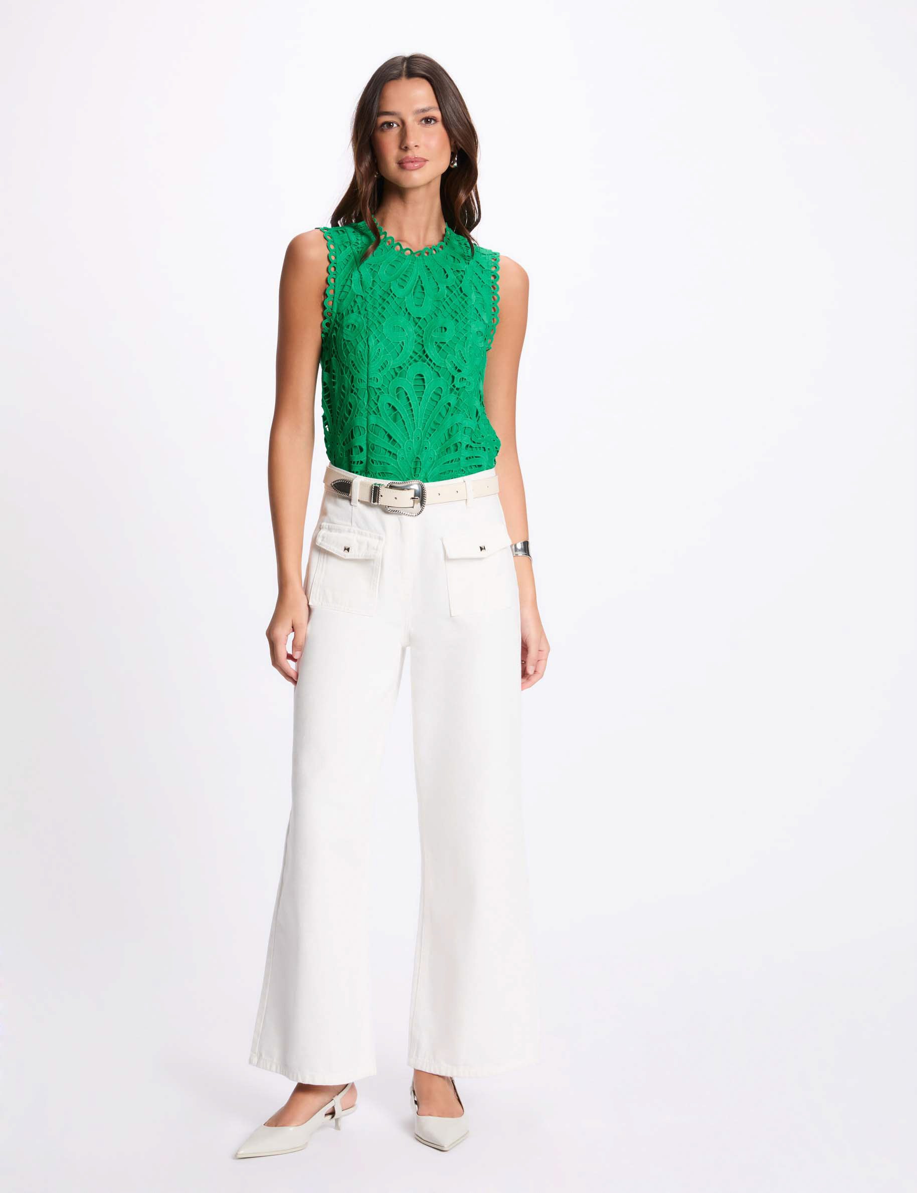 top sans manches dentelle vert emeraude femme Top sans manches dentelle vert émeraude femme