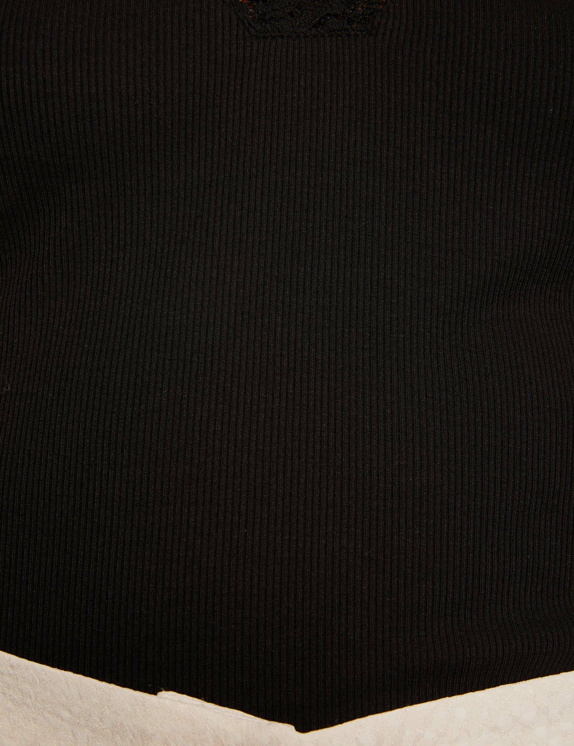 T-shirt manches courtes &agrave; dentelle noir femme