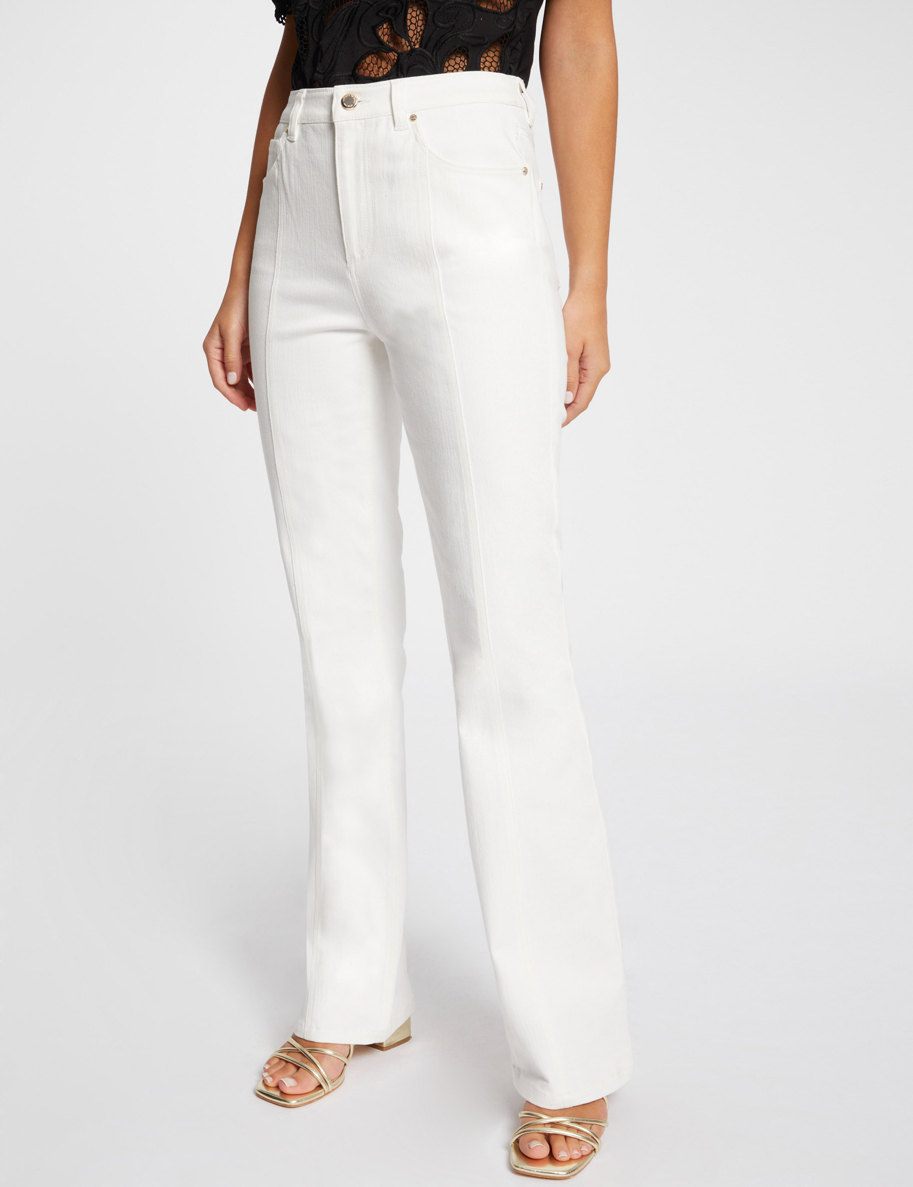 jeans droit taille haute ecru femme Jeans droit taille haute ecru femme