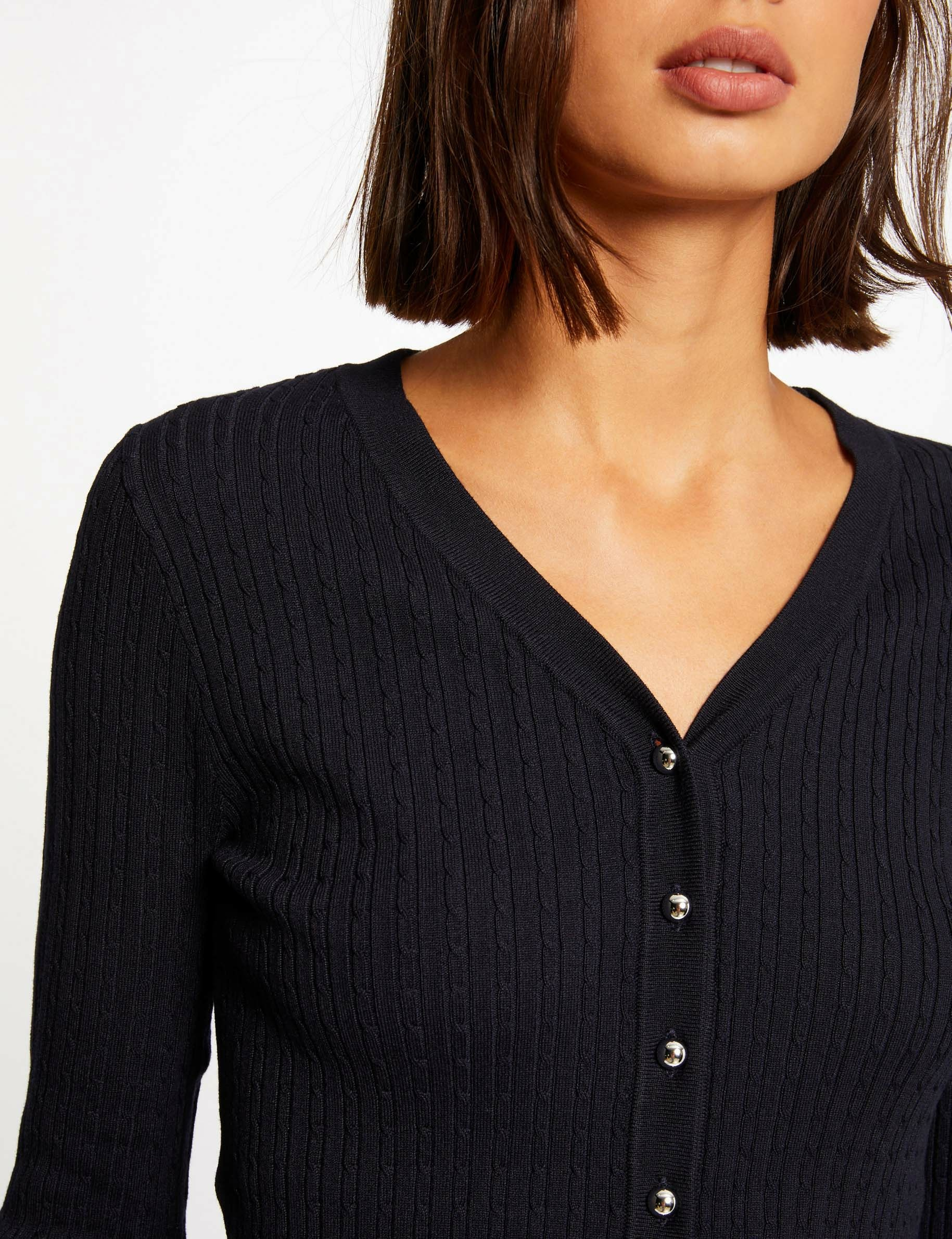 Gilet manches longues à col en V marine femme Gilet manches longues à col en V marine femme