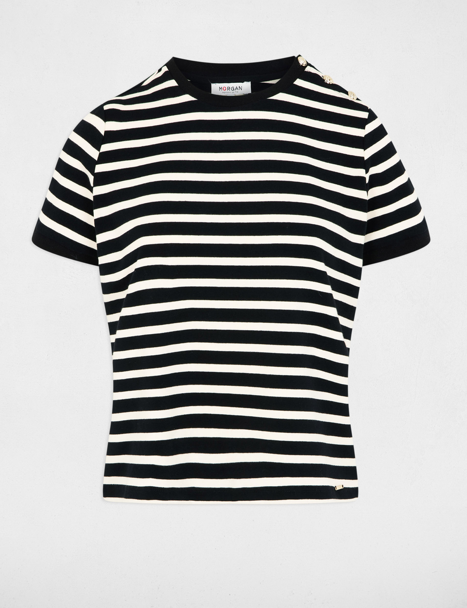 T-shirt ray&eacute; col rond noir femme