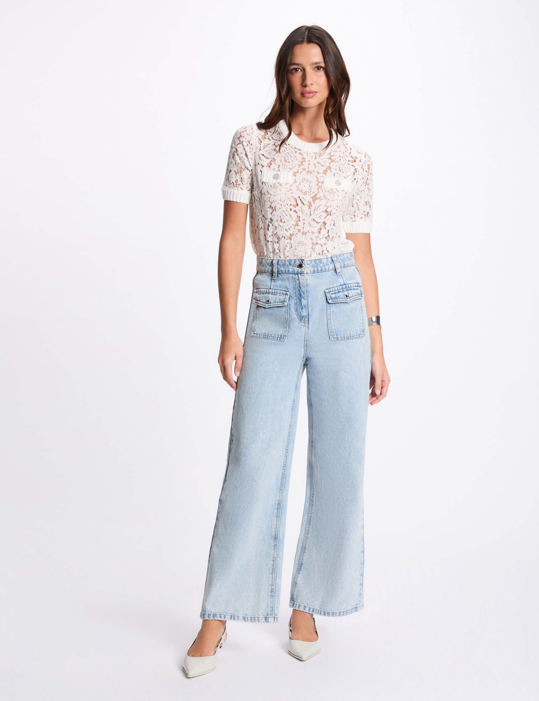 pull manches courtes dentelle blanc femme Pull manches courtes dentelle blanc femme