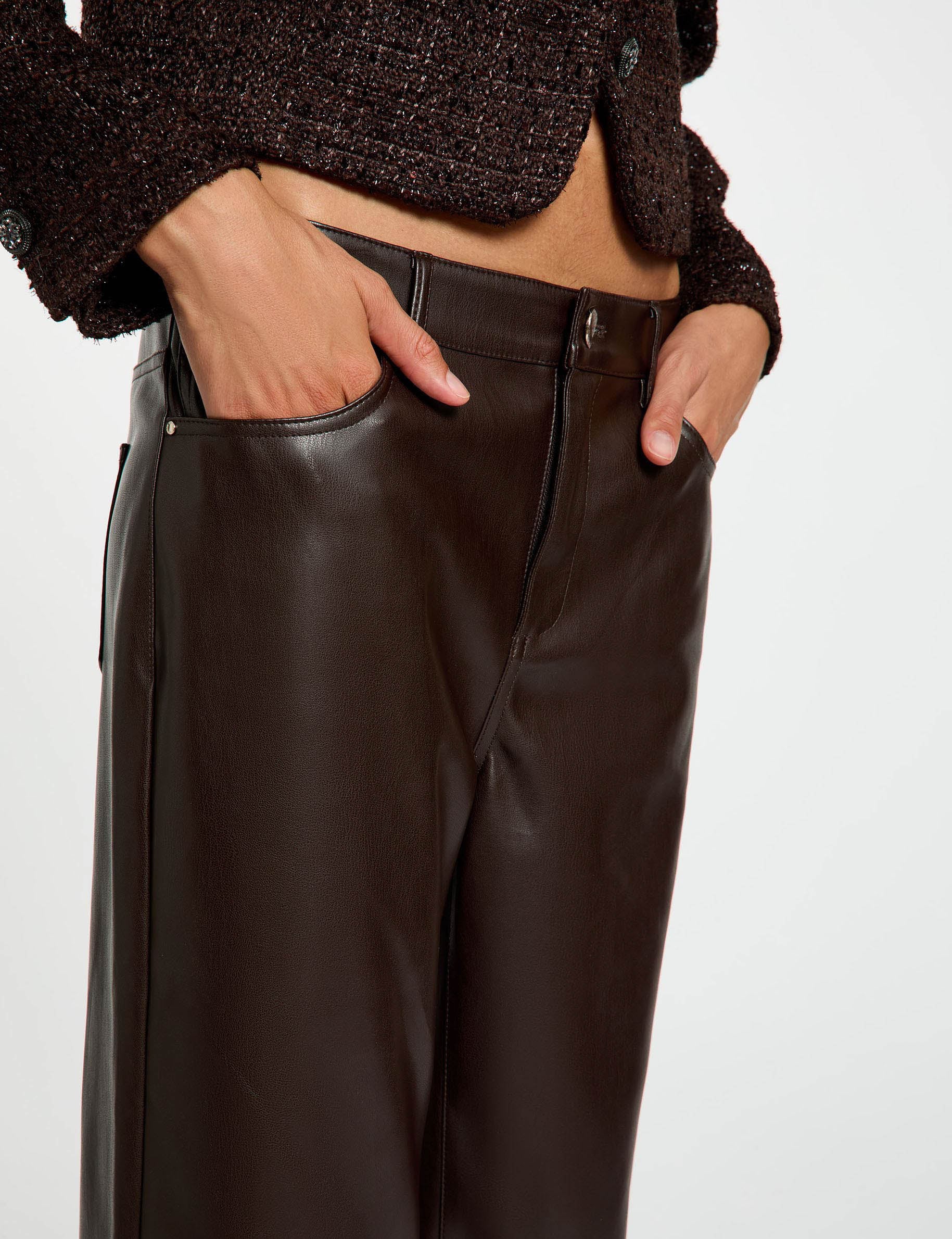 Pantalon bootcut similicuir marron fonc&eacute; femme