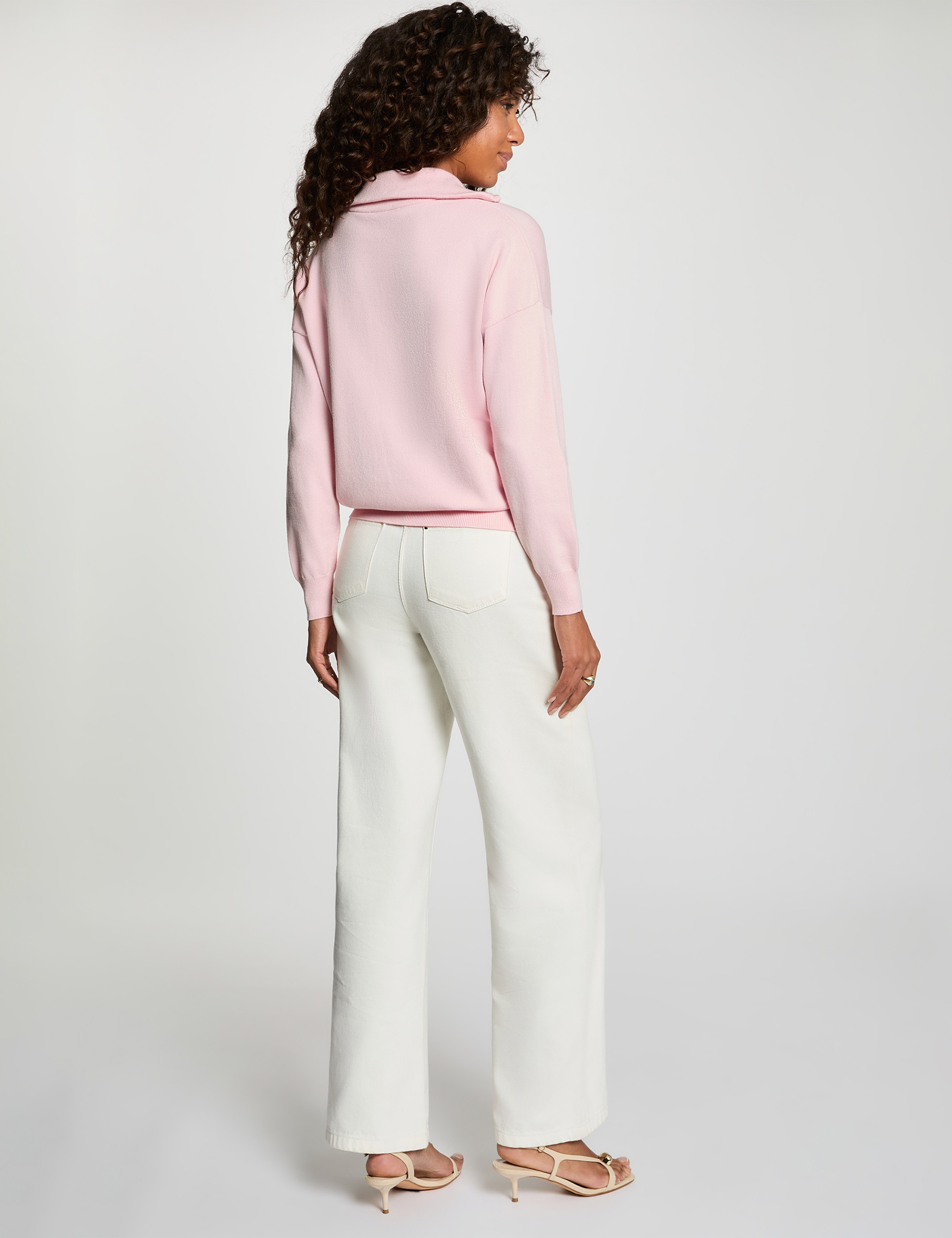 Pull col camionneur rose pastel femme