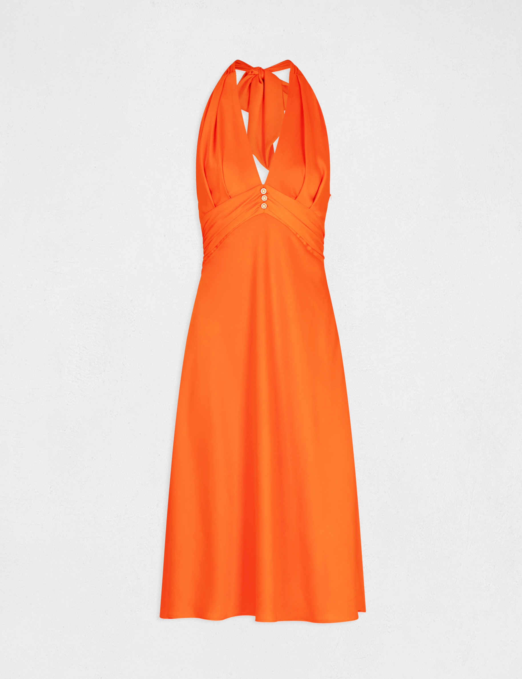 Robe midi évasée bretelles larges orange femme Robe midi évasée bretelles larges orange femme