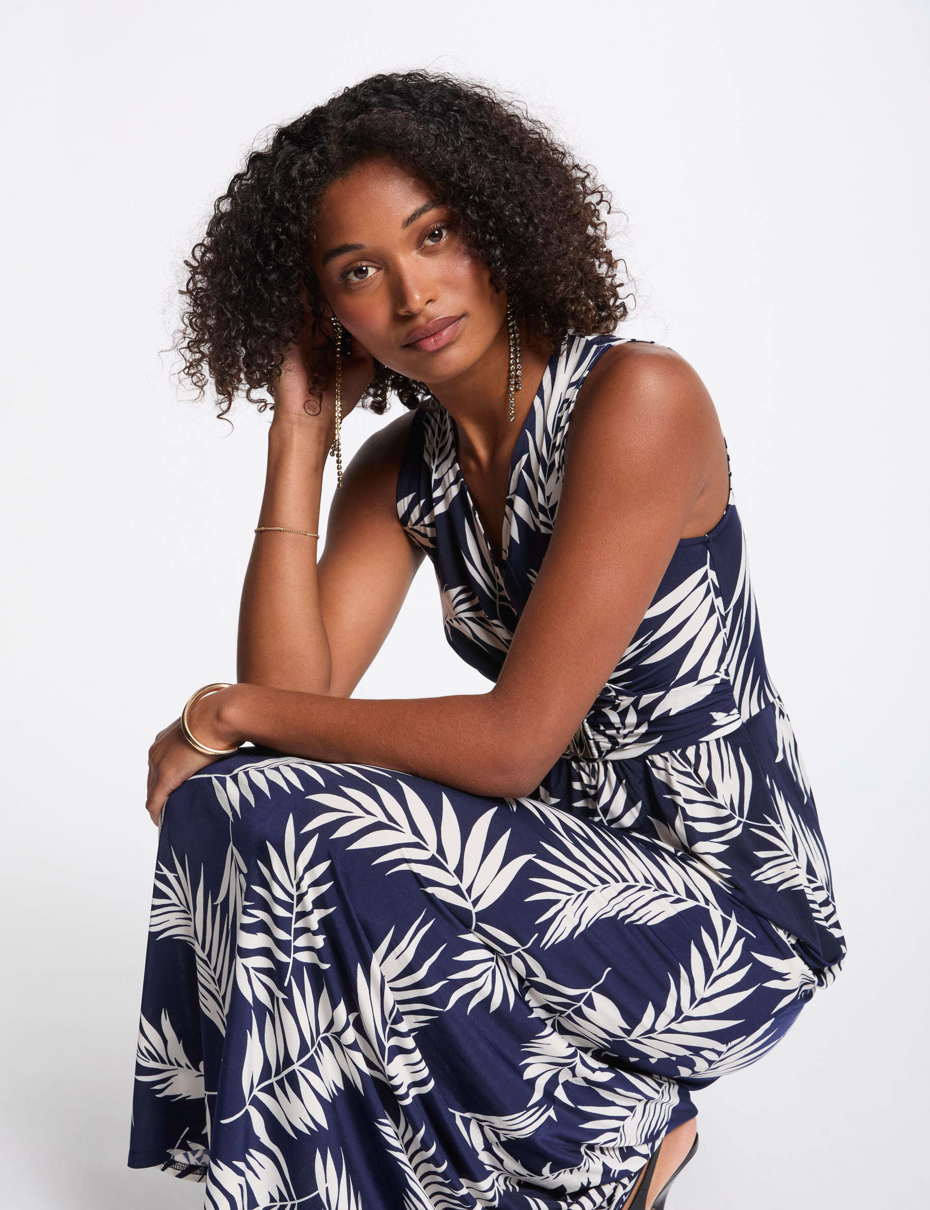 Robe longue droite imprim&eacute;e multicolore femme