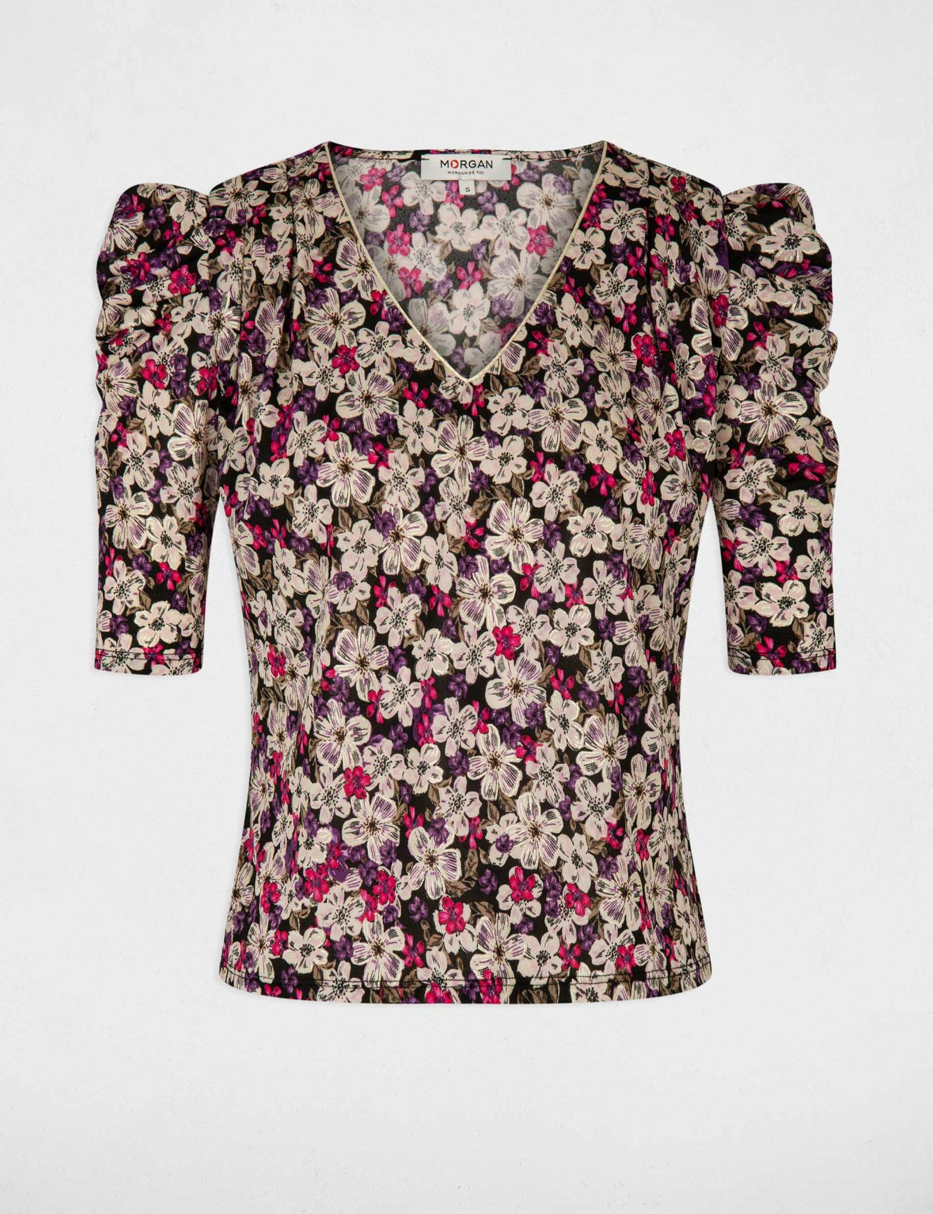 T-shirt manches courtes imprimé floral multico femme
