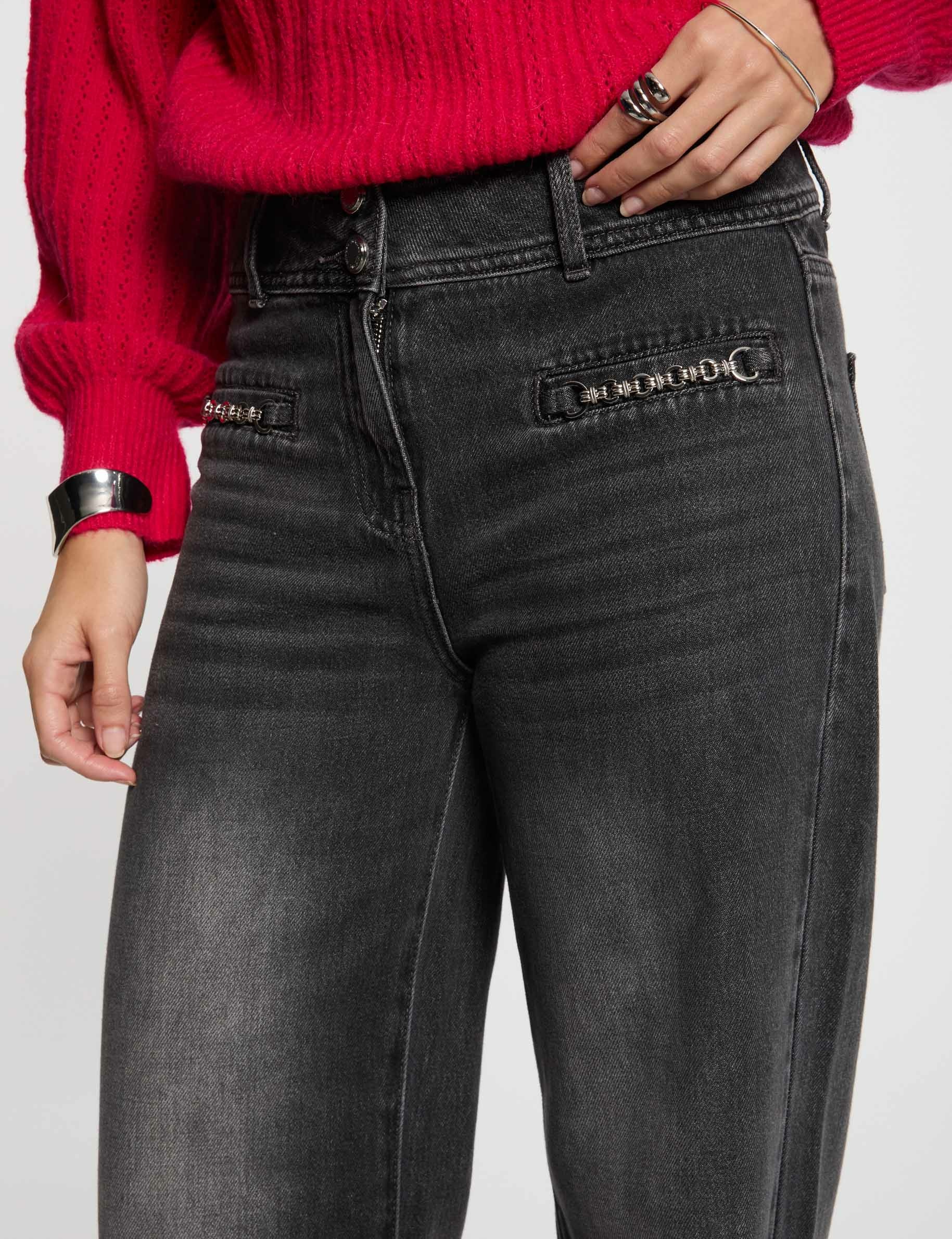 jeans large details chaines gris clair femme Jeans large détails chaînes gris clair femme