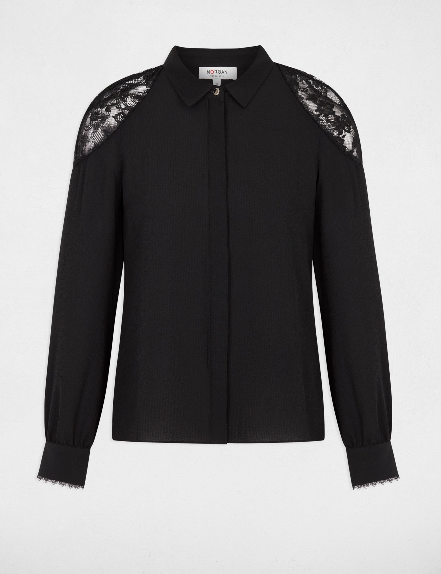 Chemise dentelle manches longues noir femme