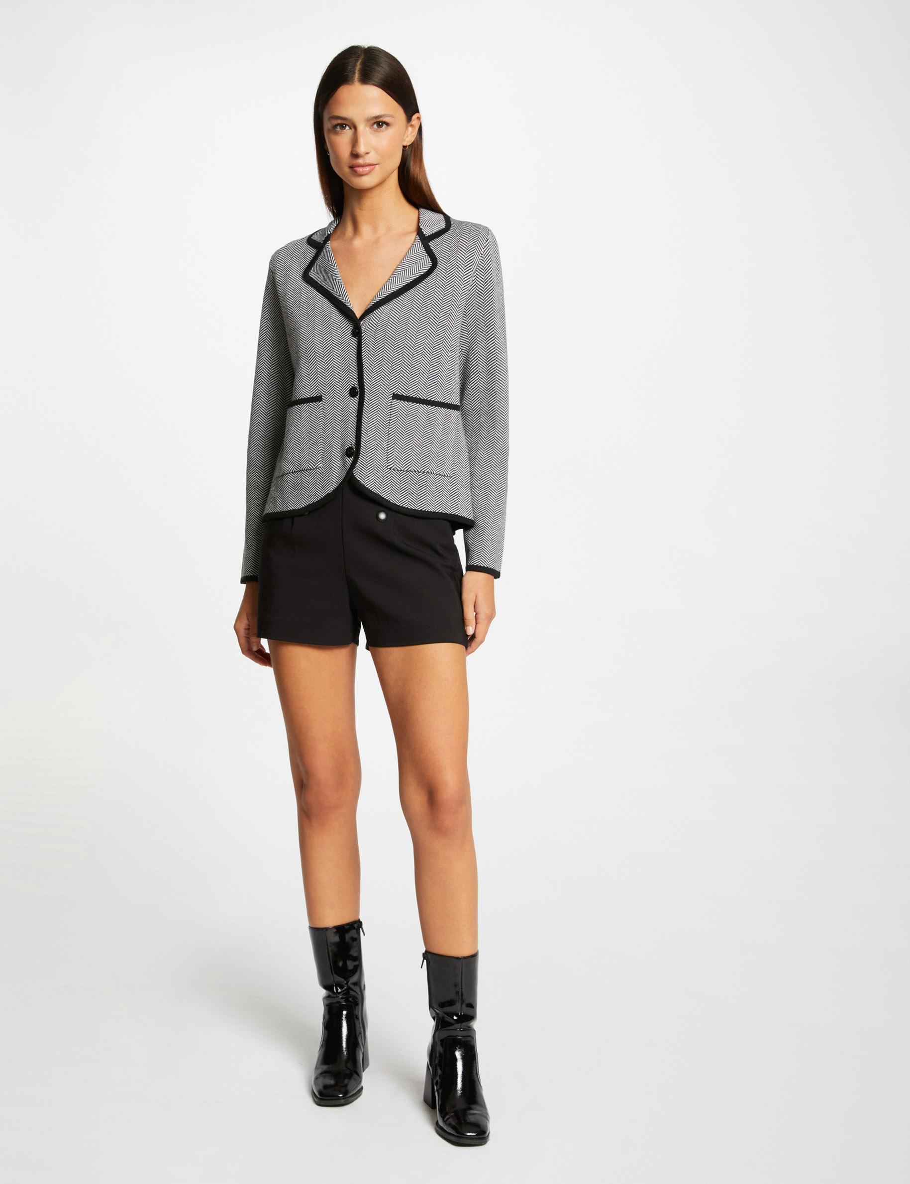 veste tricot imprime chevron noir femme Veste tricot imprimé chevron noir femme