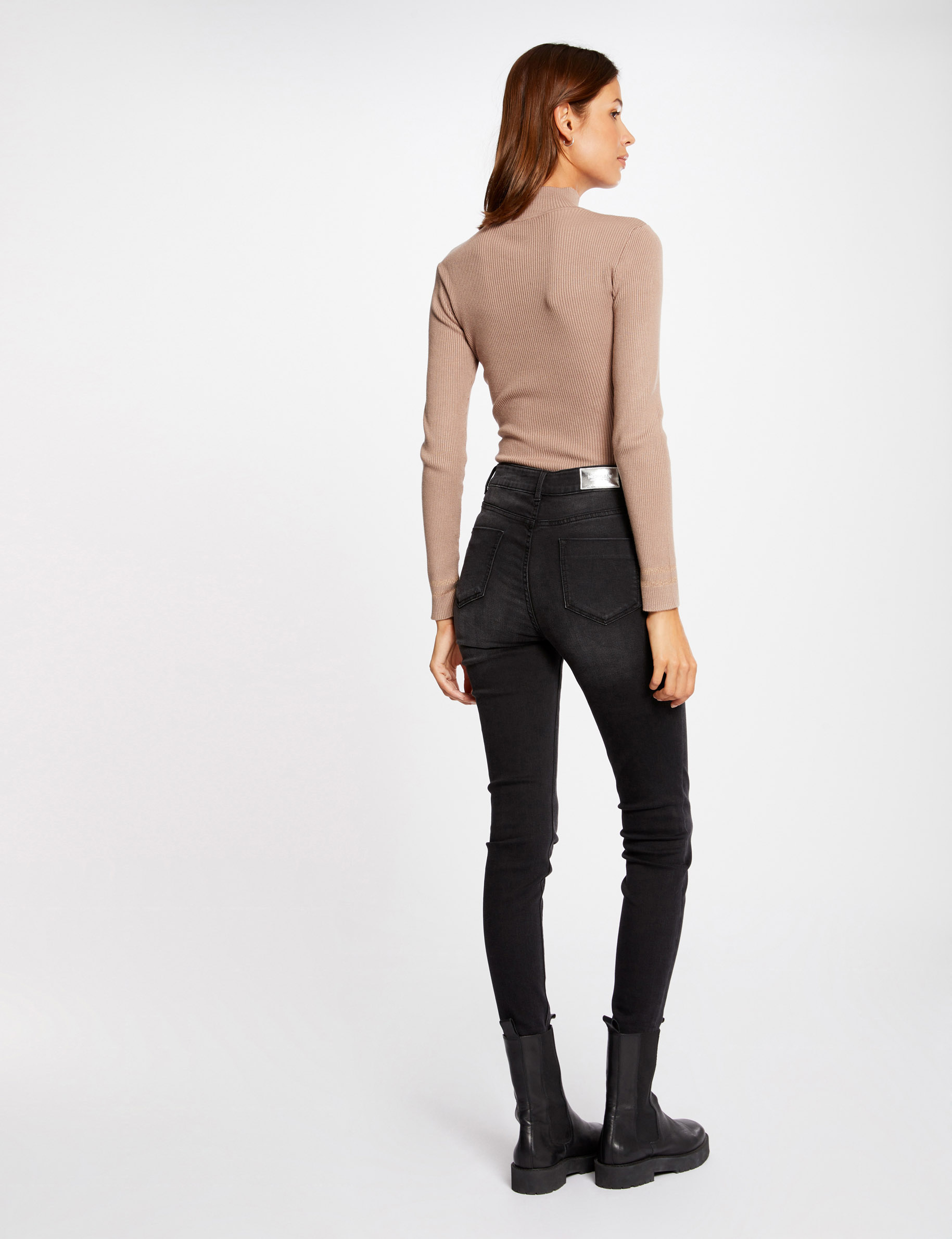 Pull manches longues avec boutons camel femme