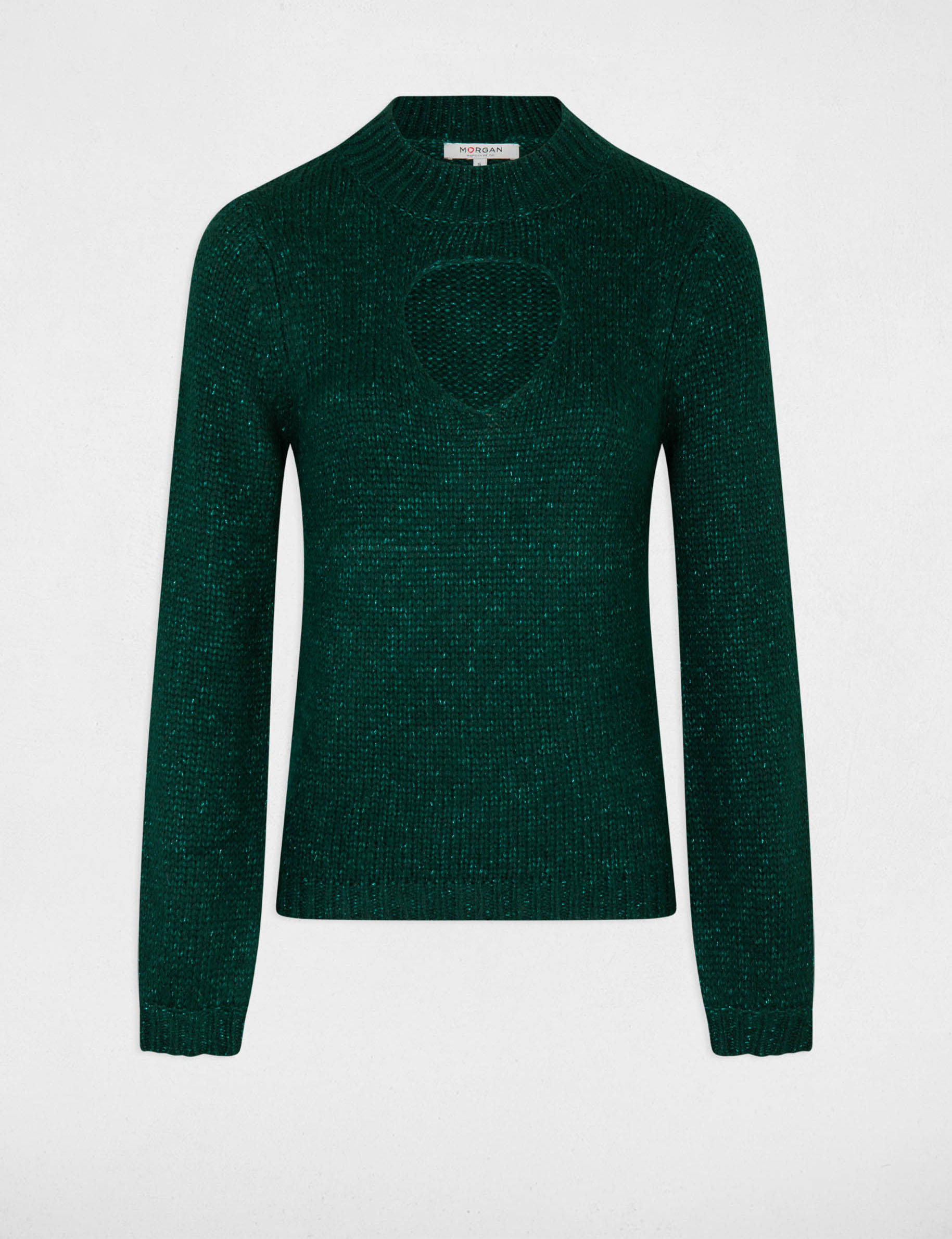Pull manches longues avec ouverture vert fonce femme