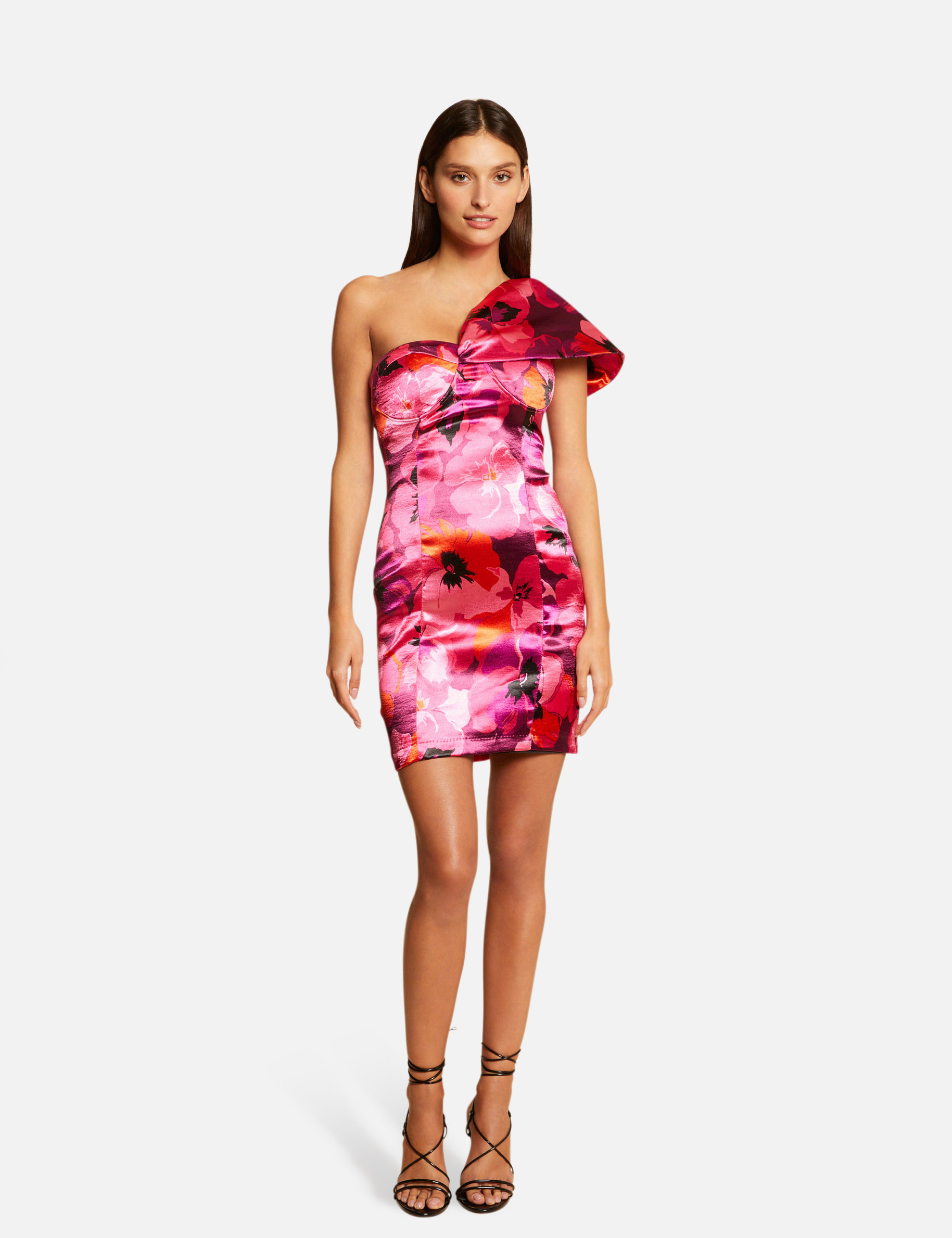 Robe ajustée satinée imprimé floral multico femme