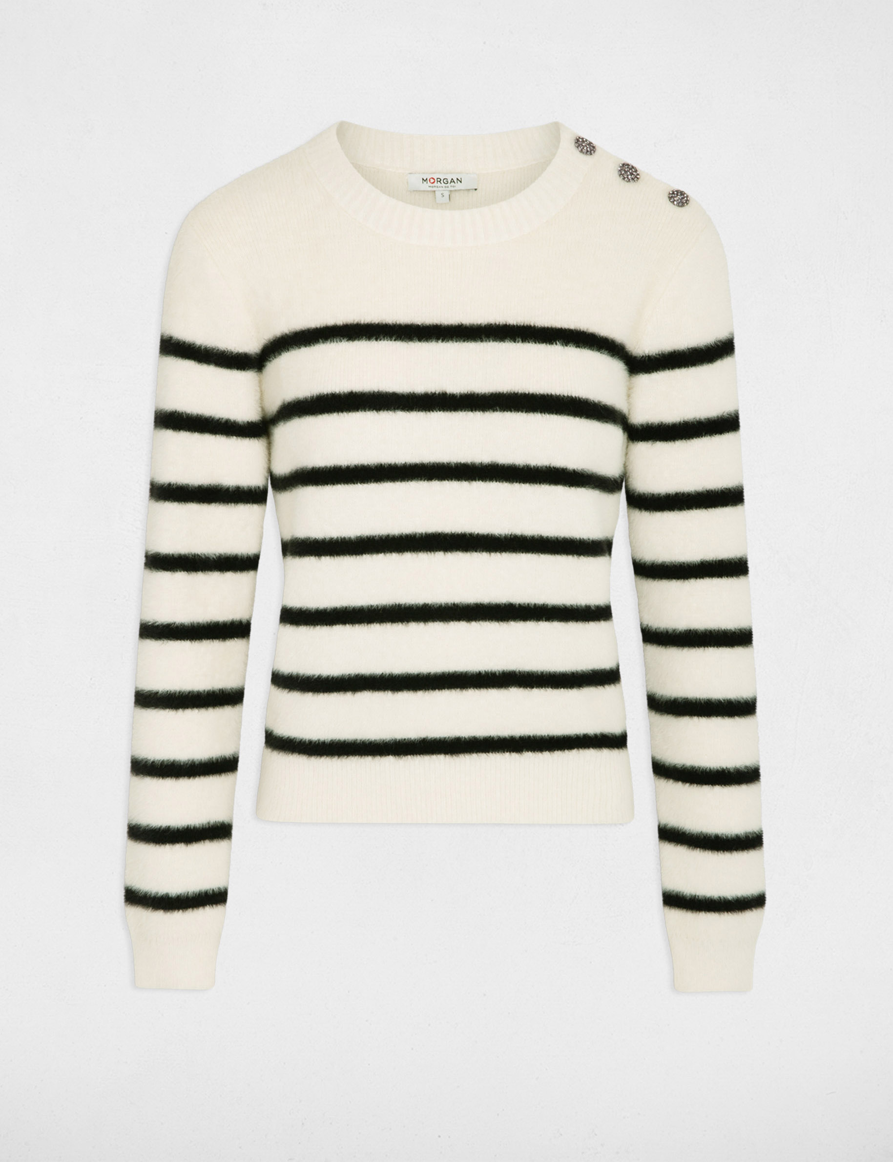 pull col rond a rayures ecru femme Pull col rond à rayures ecru femme