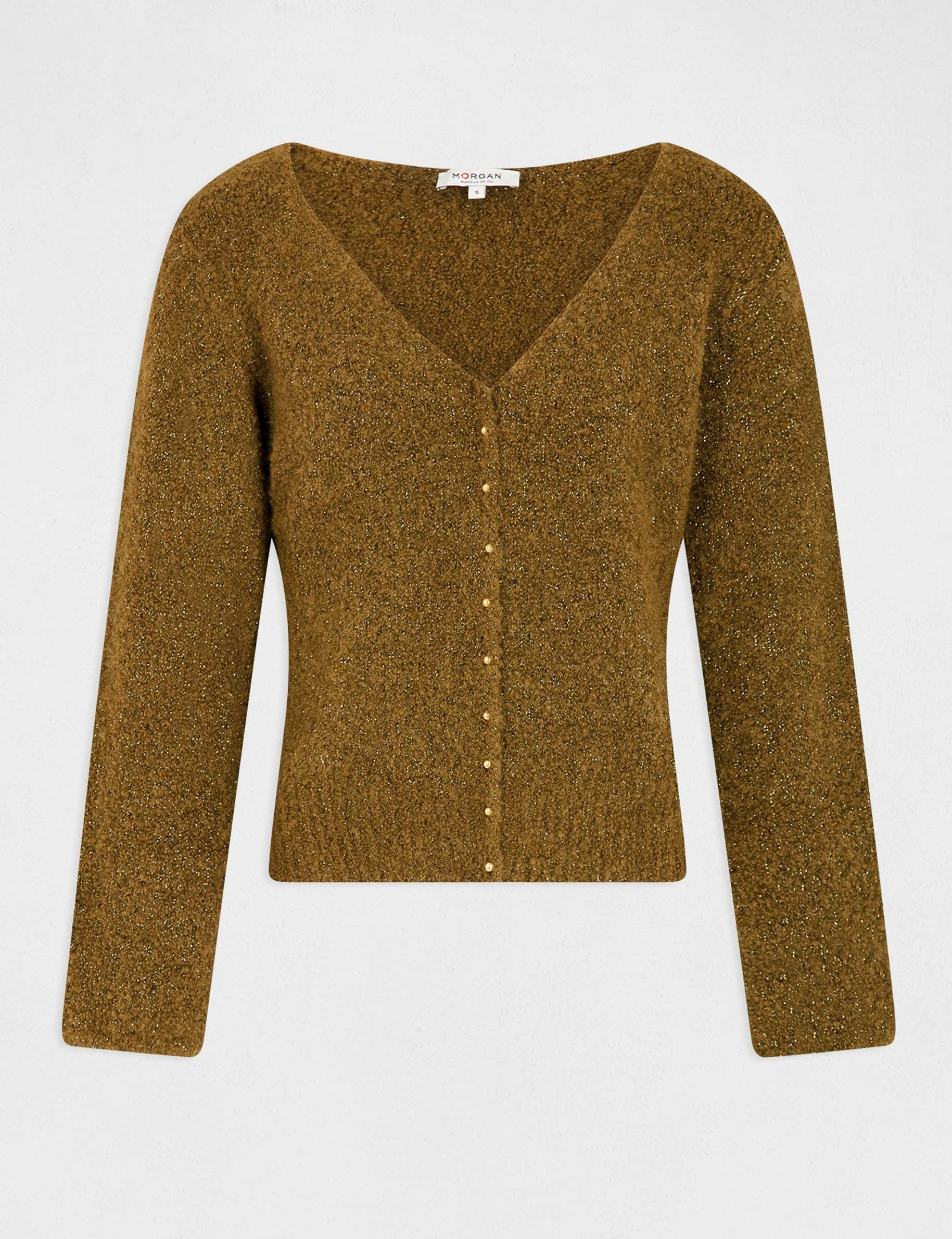 Pull manches longues avec col en V vert moyen femme