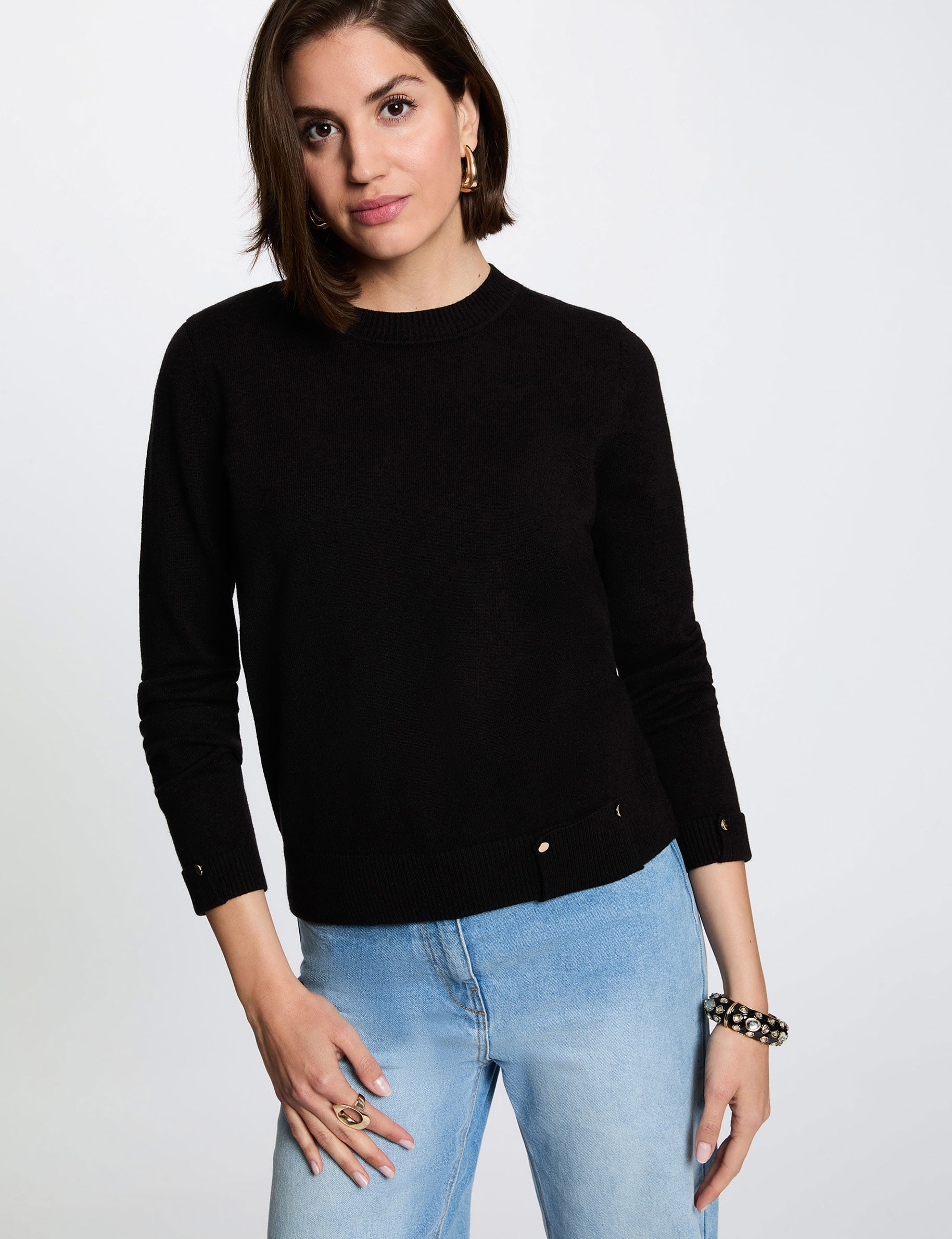Pull col rond noir femme
