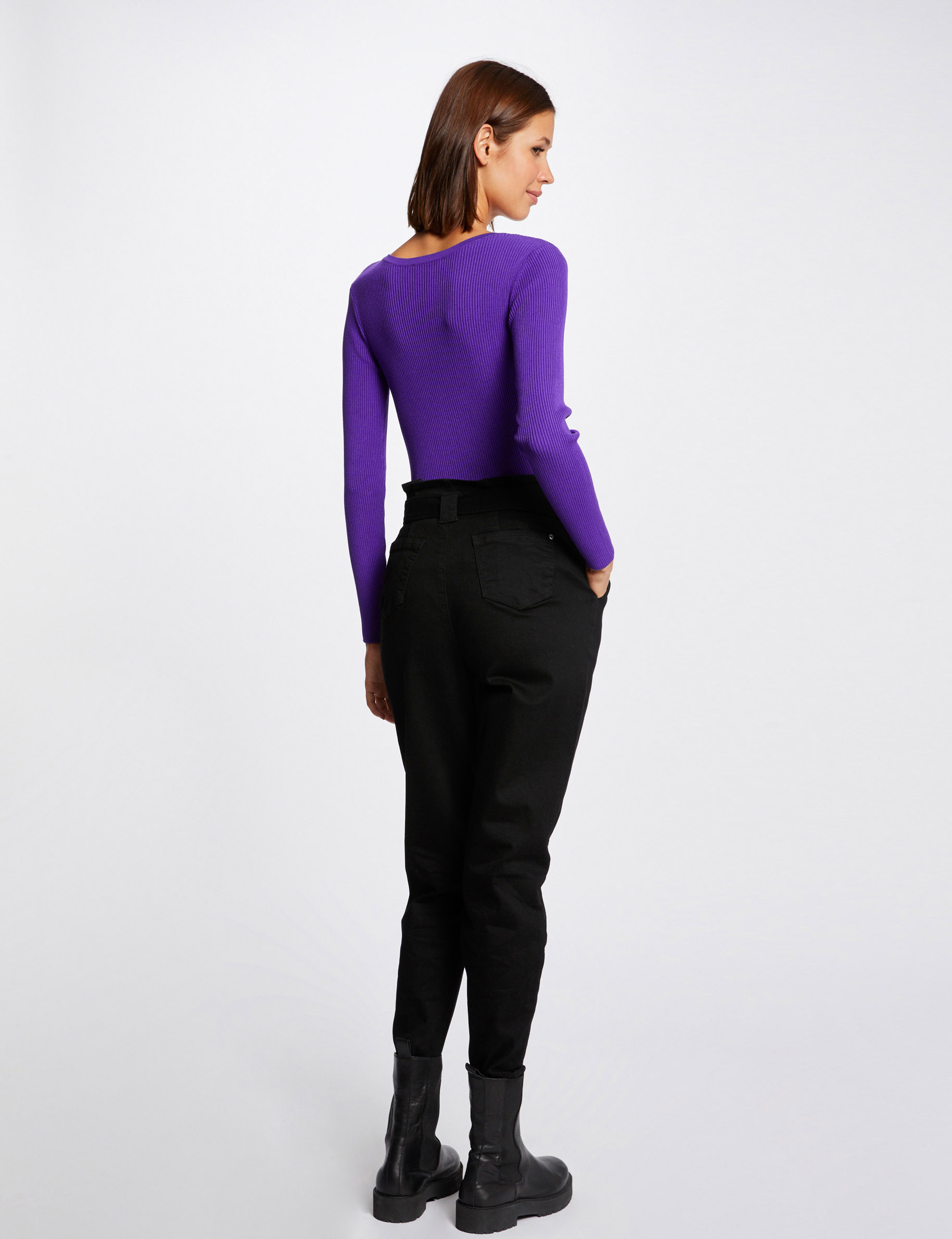 Pull manches longues à col en U violet femme Pull manches longues à col en U violet femme