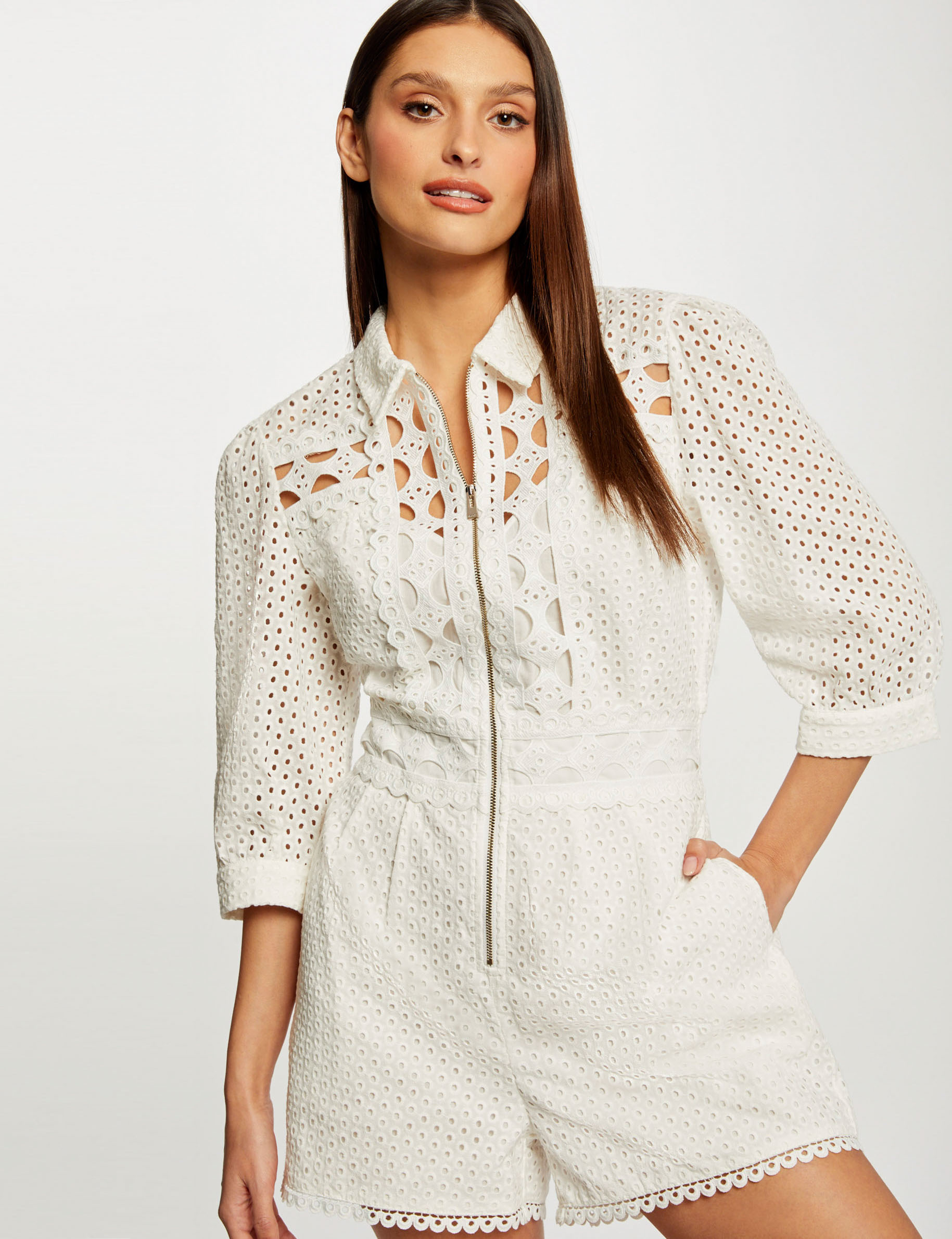 Combinaison droite broderie anglaise ecru femme Combinaison droite broderie anglaise ecru femme