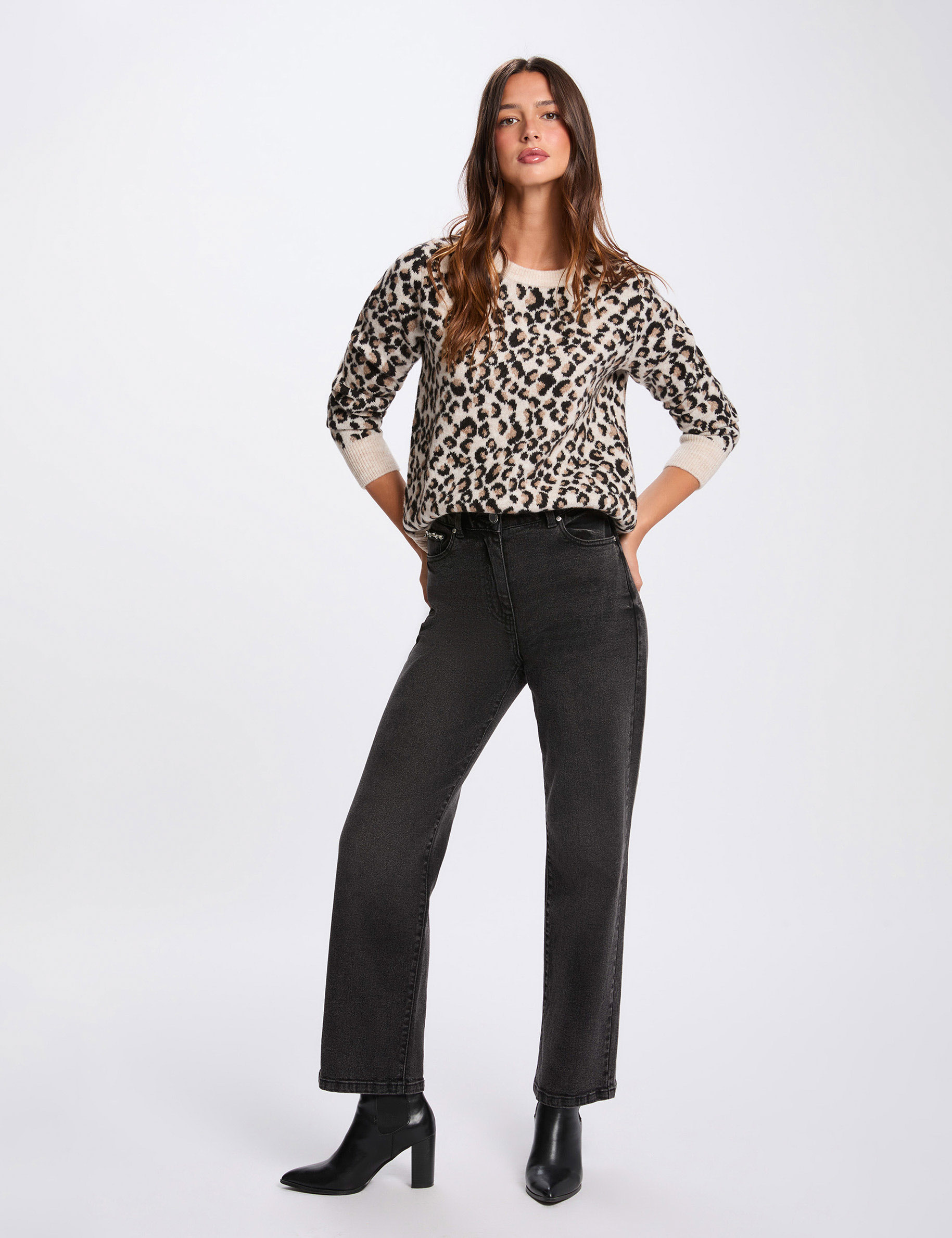Pull &eacute;pais col rond multicolore femme
