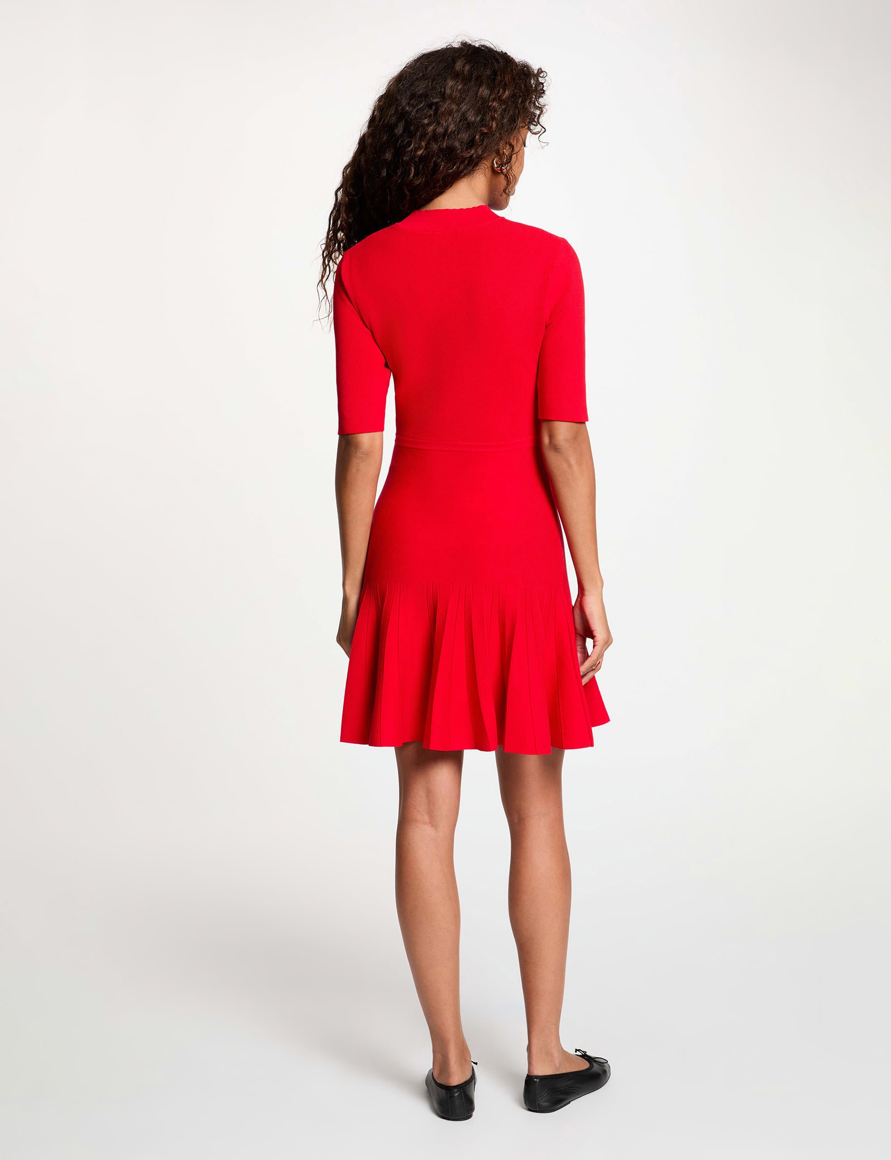 Robe tricot pliss&eacute;e rouge femme
