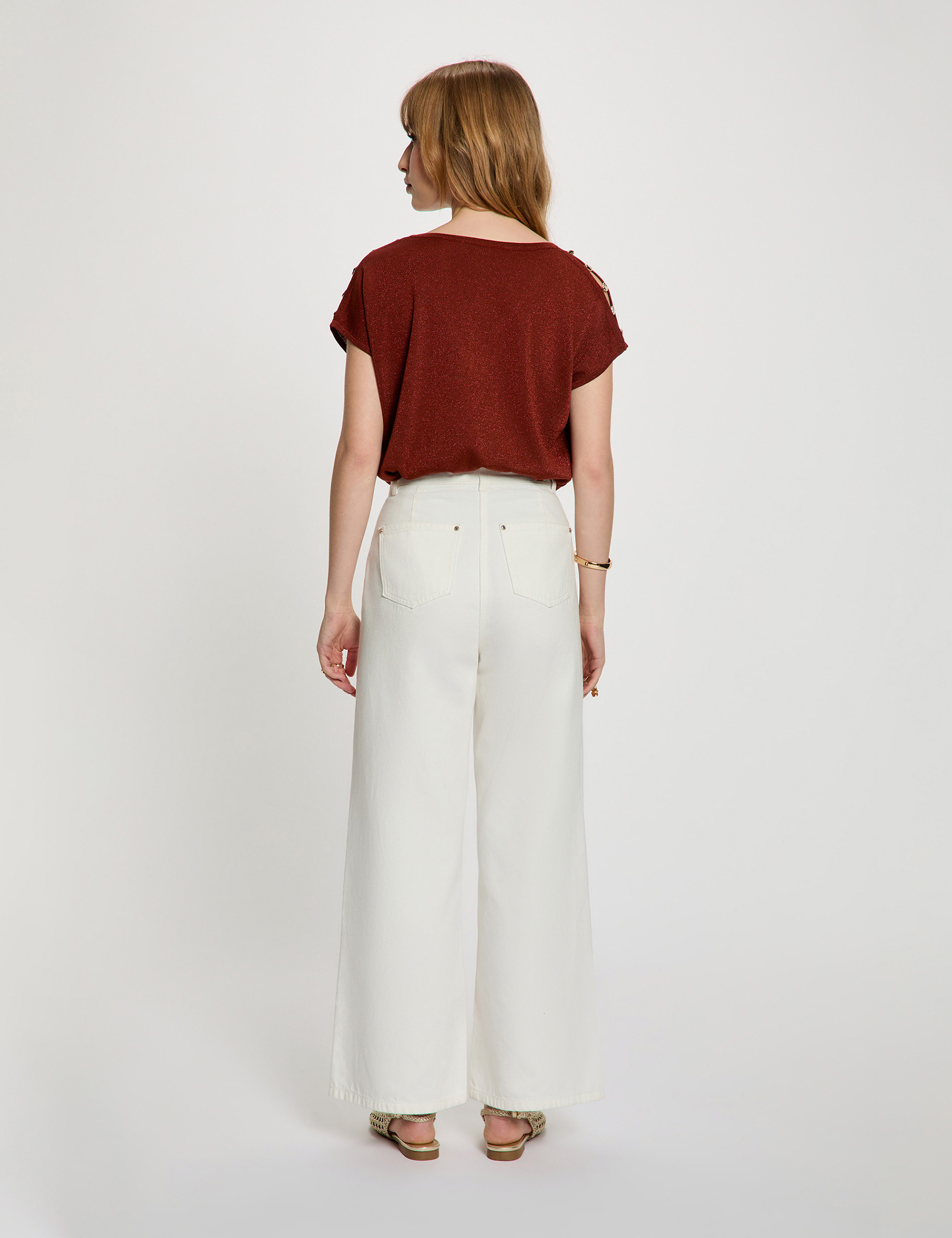 Pull oversize col v marron cognac femme