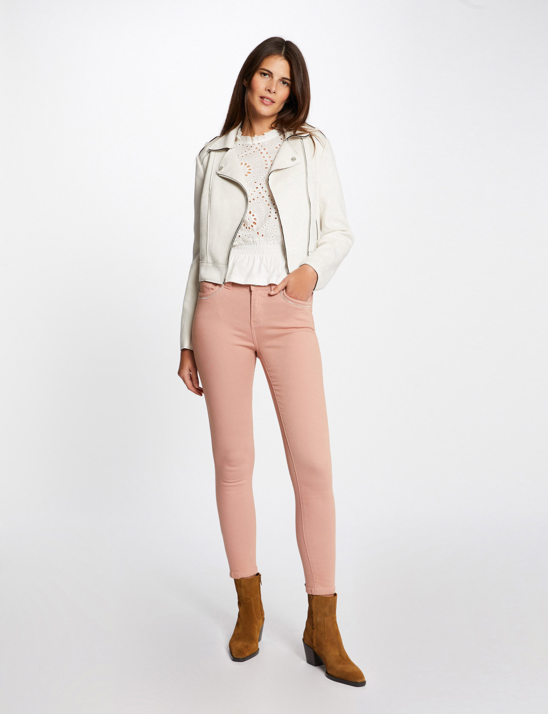 Image of Jeans slim effet stretch vieux rose femme