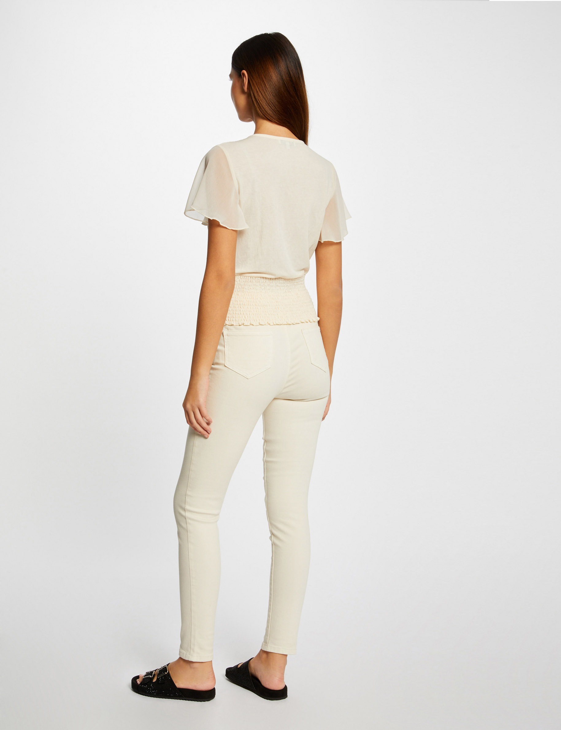 T-shirt manches courtes smocké ecru moyen femme T-shirt manches courtes smocké ecru moyen femme