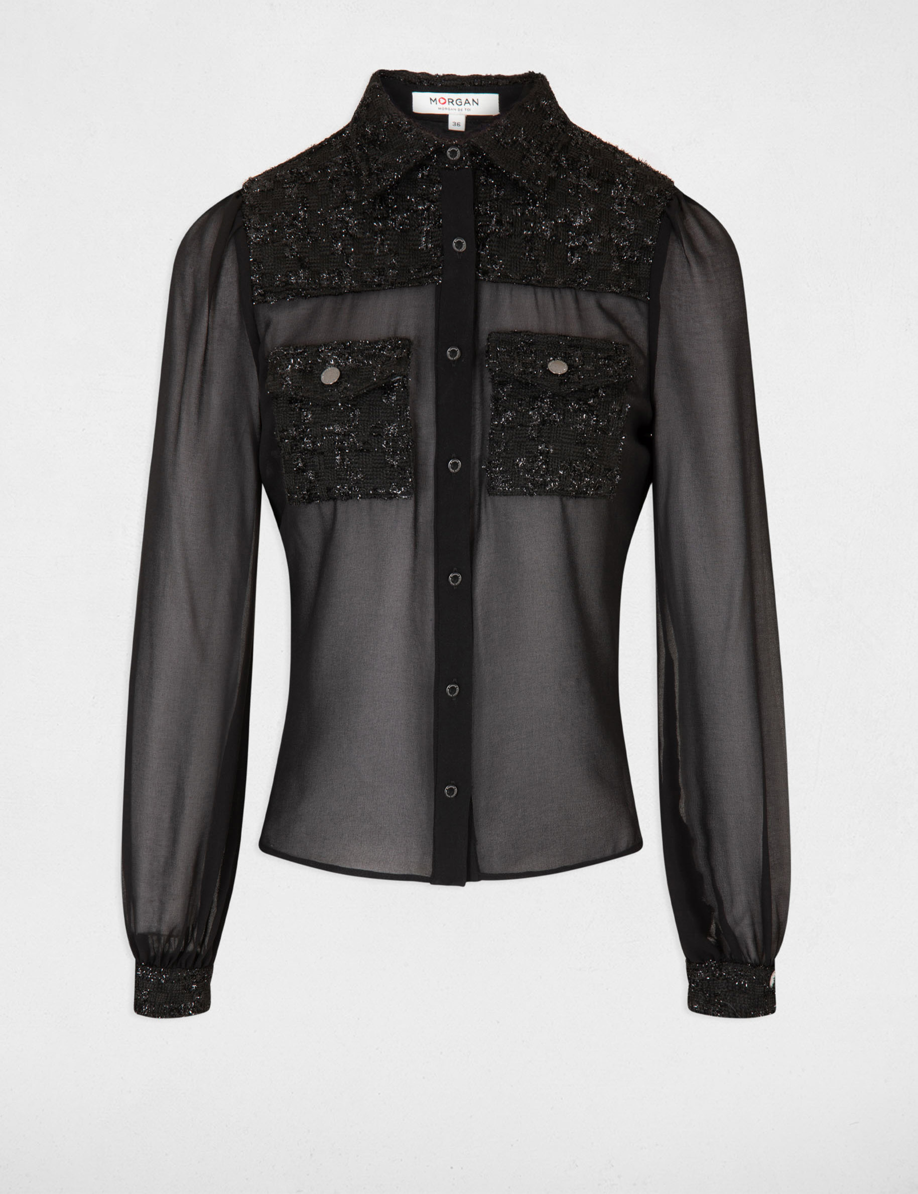 Chemise semi-transparente noir femme