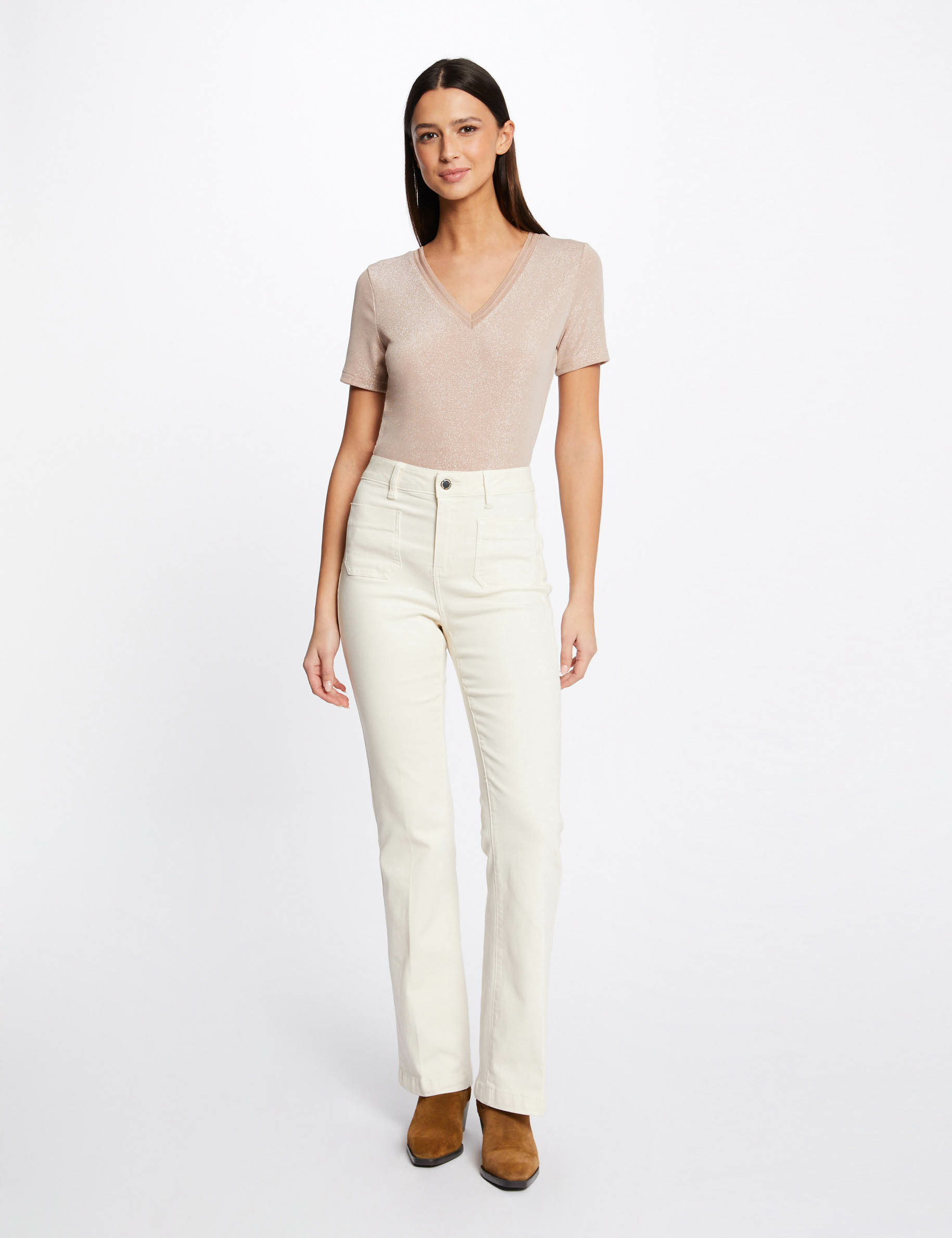 T-shirt manches courtes avec col en V rose femme T-shirt manches courtes avec col en V rose femme