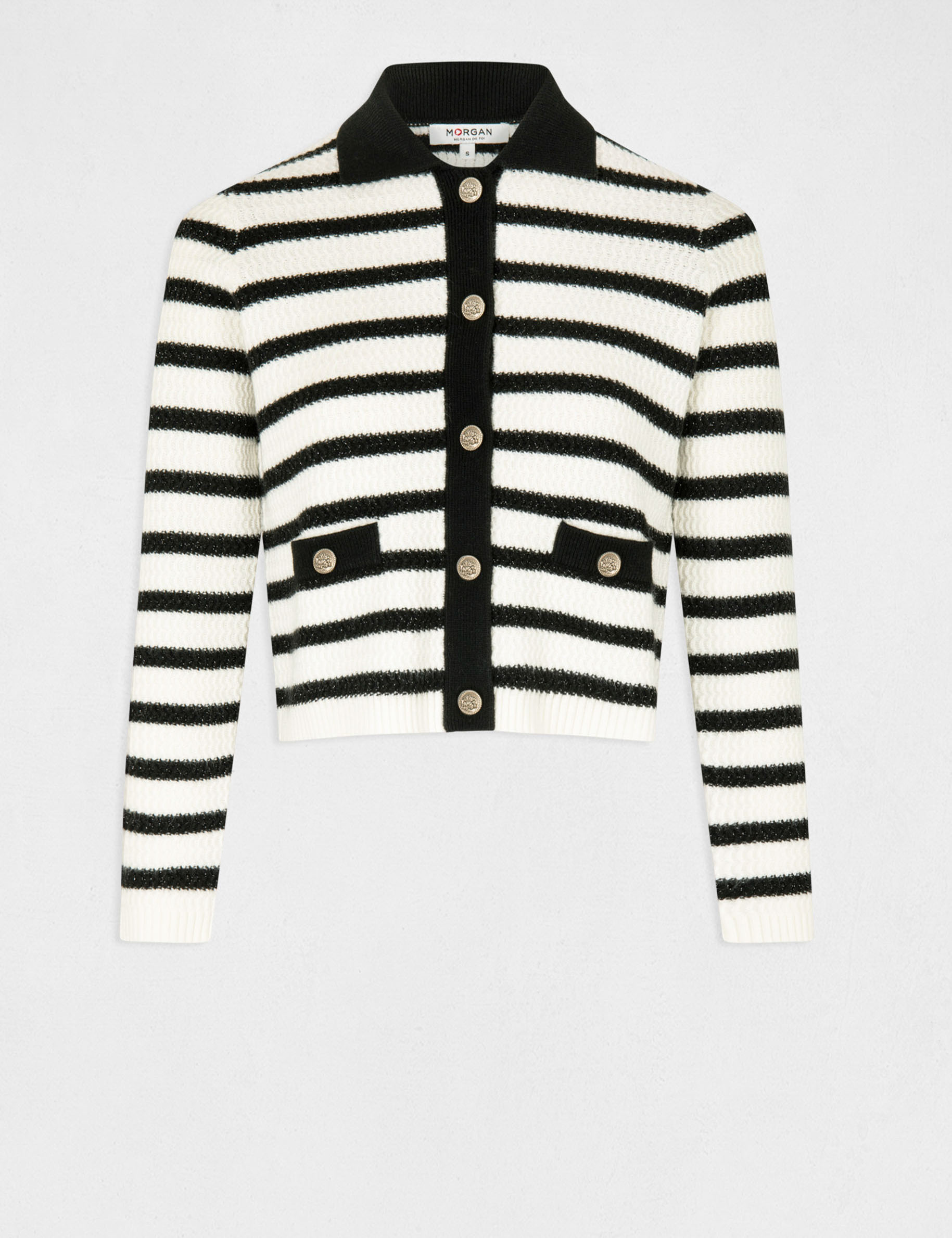gilet droit boutonne a rayures ecru femme Gilet droit boutonné à rayures ecru femme
