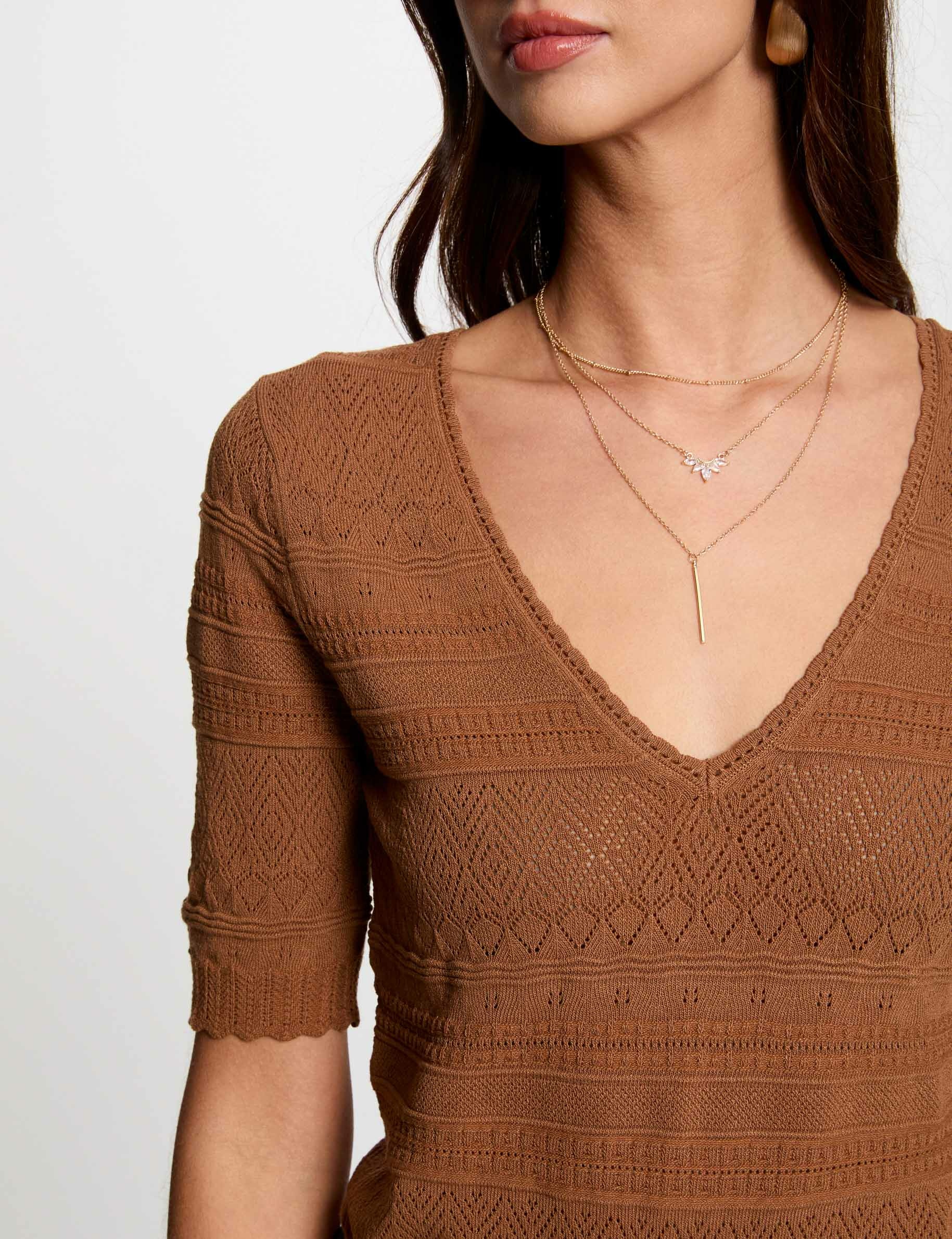 pull manches courtes marron cognac femme Pull manches courtes marron cognac femme