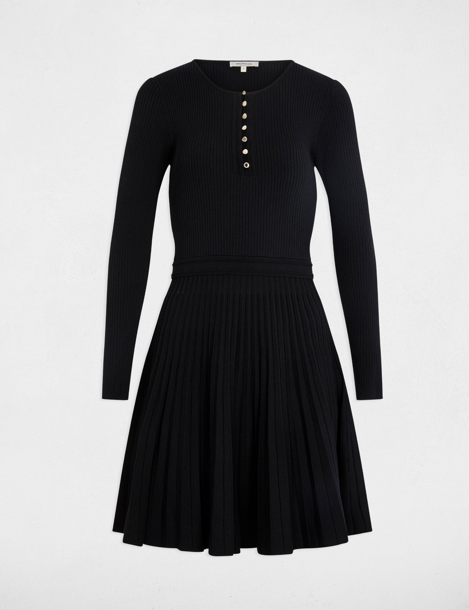 Robe tricot col rond noir femme