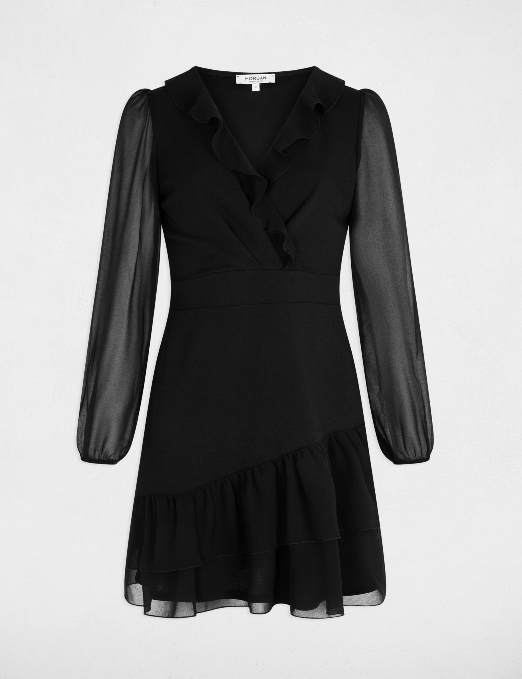 Robe voile col v noir femme