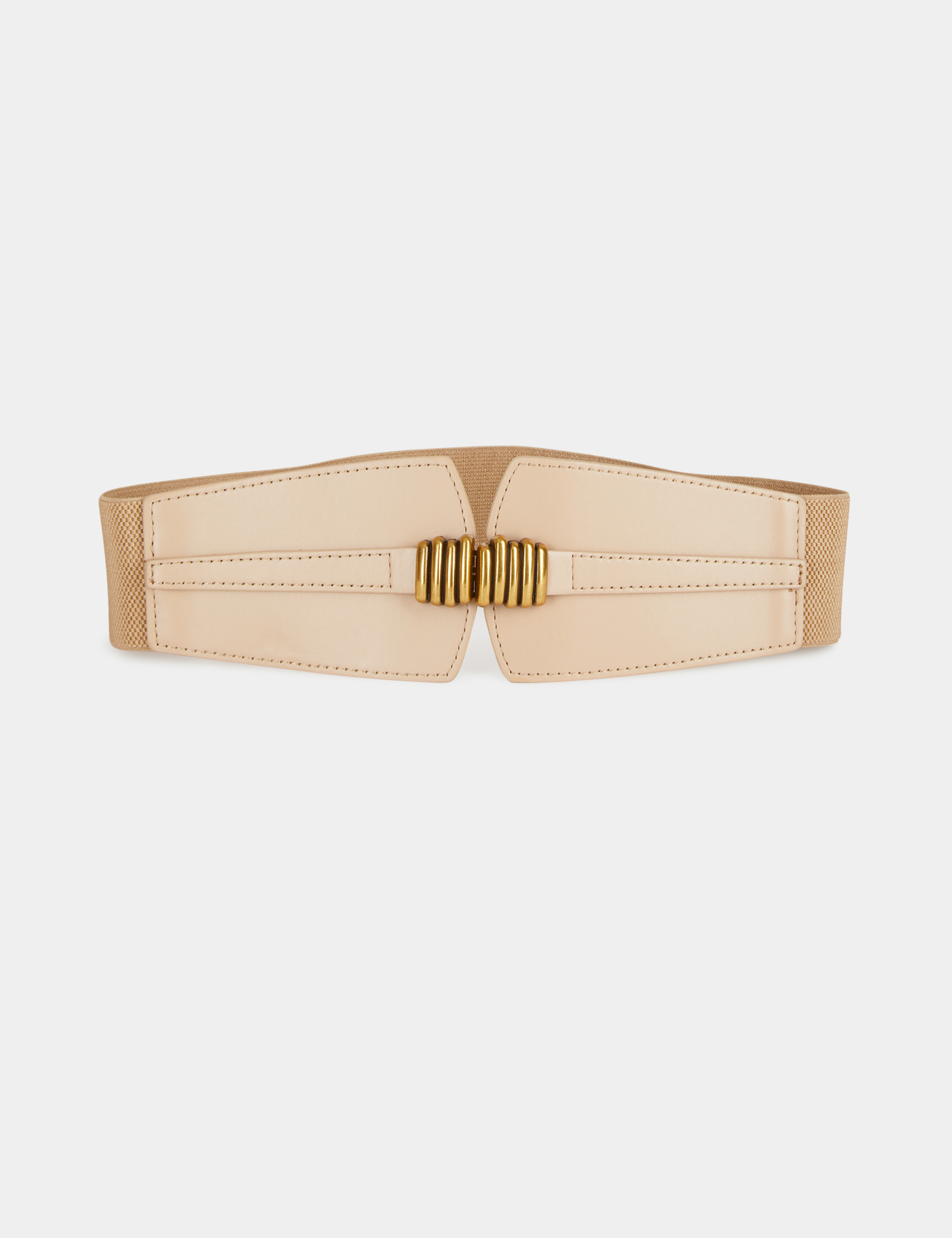 Image of Ceinture élastiquée boucle à anneaux beige femme