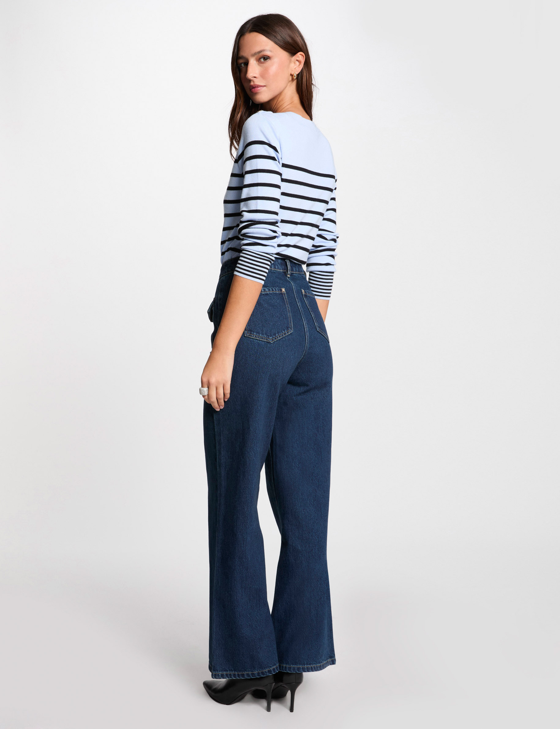 pull manches longues a rayures bleu ciel femme Pull manches longues à rayures bleu ciel femme