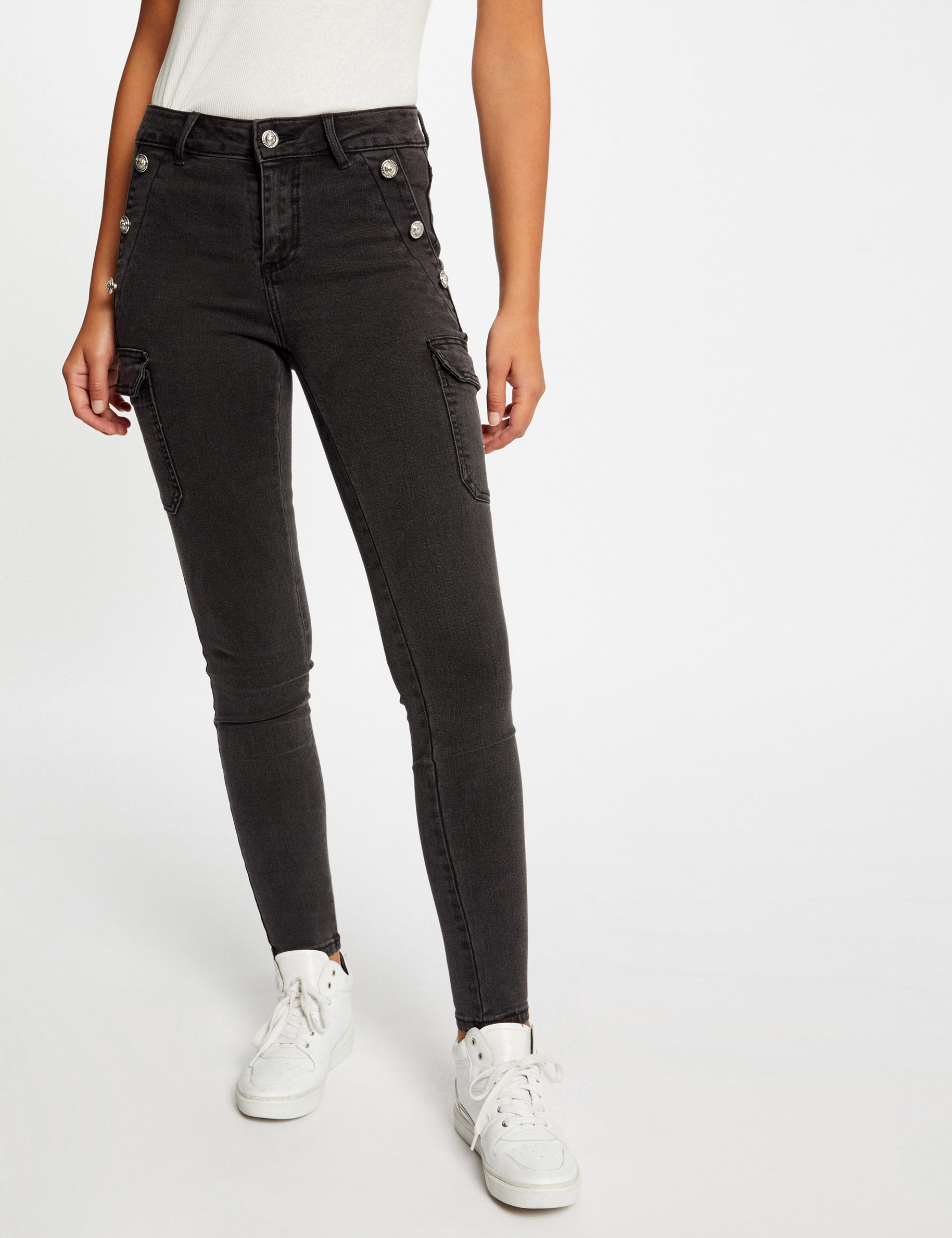 jeans cargo skinny a ponts gris moyen femme Jeans cargo skinny à ponts gris moyen femme